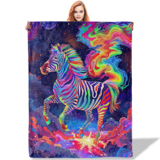 Plistiz Rainbow Zebra Throw Blanket 50"x60", Animals Theme Blankets for Living Room Couch, Home, Sofa Decor, Soft Flannel Zebra Gifts for Women