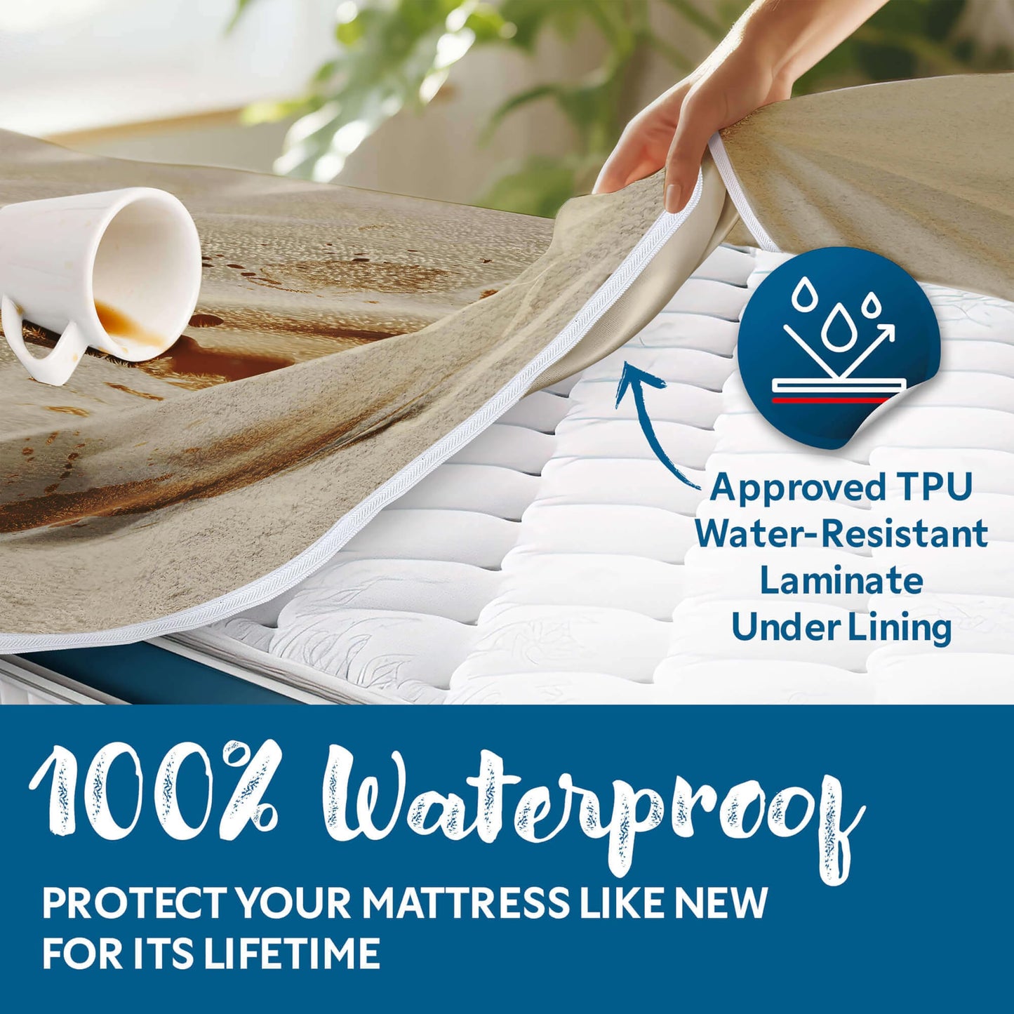 Guardmax Short Queen Mattress Encasement Zippered,100% Waterproof Mattress Protector,Soft & Absorbent Cotton Terry Top Mattress Cover for Kids,Adults, & Pets, Bed Bug & Dust Mite Proof Cover (Taupe)