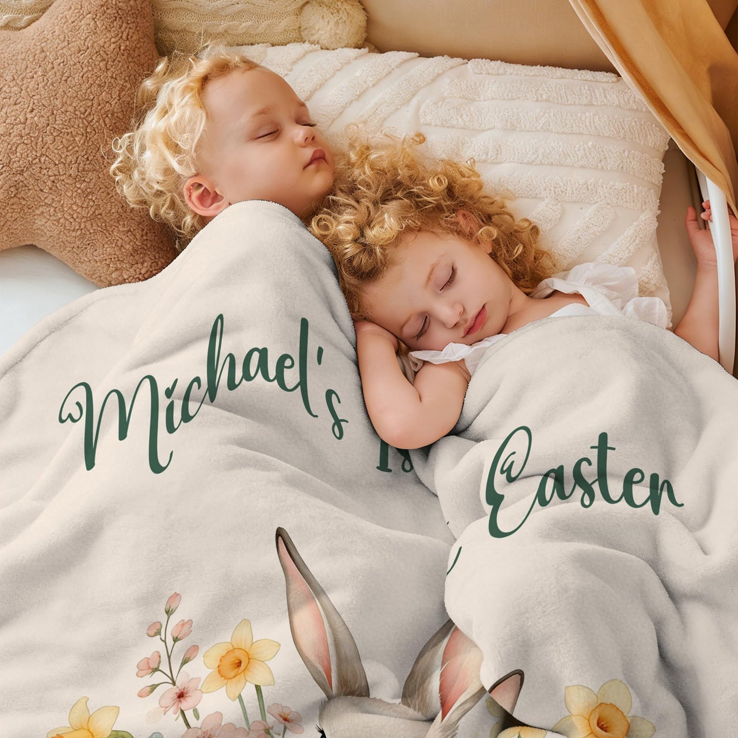 Lcyawer Personalized Blanket with Name, Custom Bunny Blanket for Baby, Baby's 1st Easter Flannel Throw Blankets for Boys Girls, Baby Easter Birthday Gifts for Infant Newborn Shower, Printed in USA