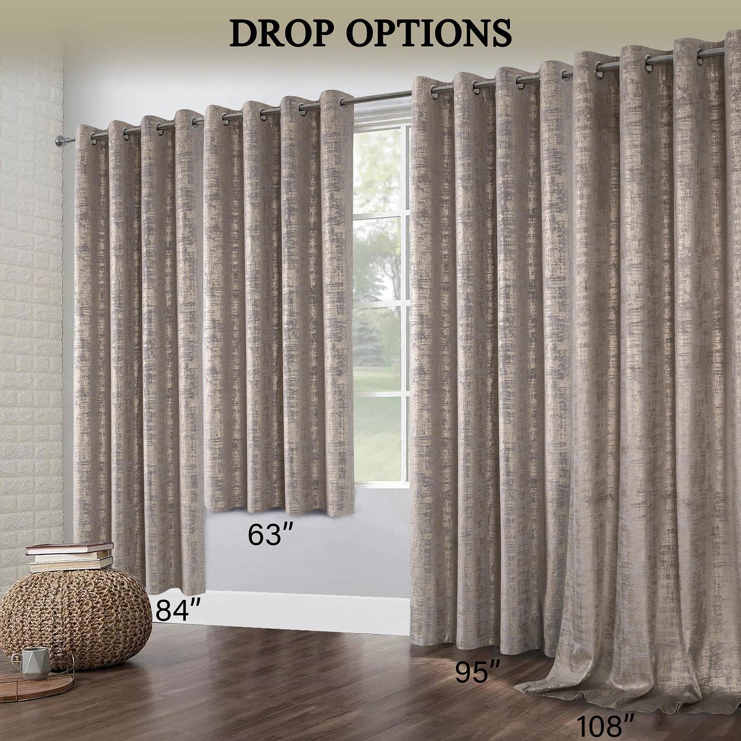 always4u 100% Blackout Soft Velvet Curtains for Bedroom Living Room Thermal Energy Saving 84 Inches Long Luxury Gold Foil Print Drapes 2 Panels Champagne