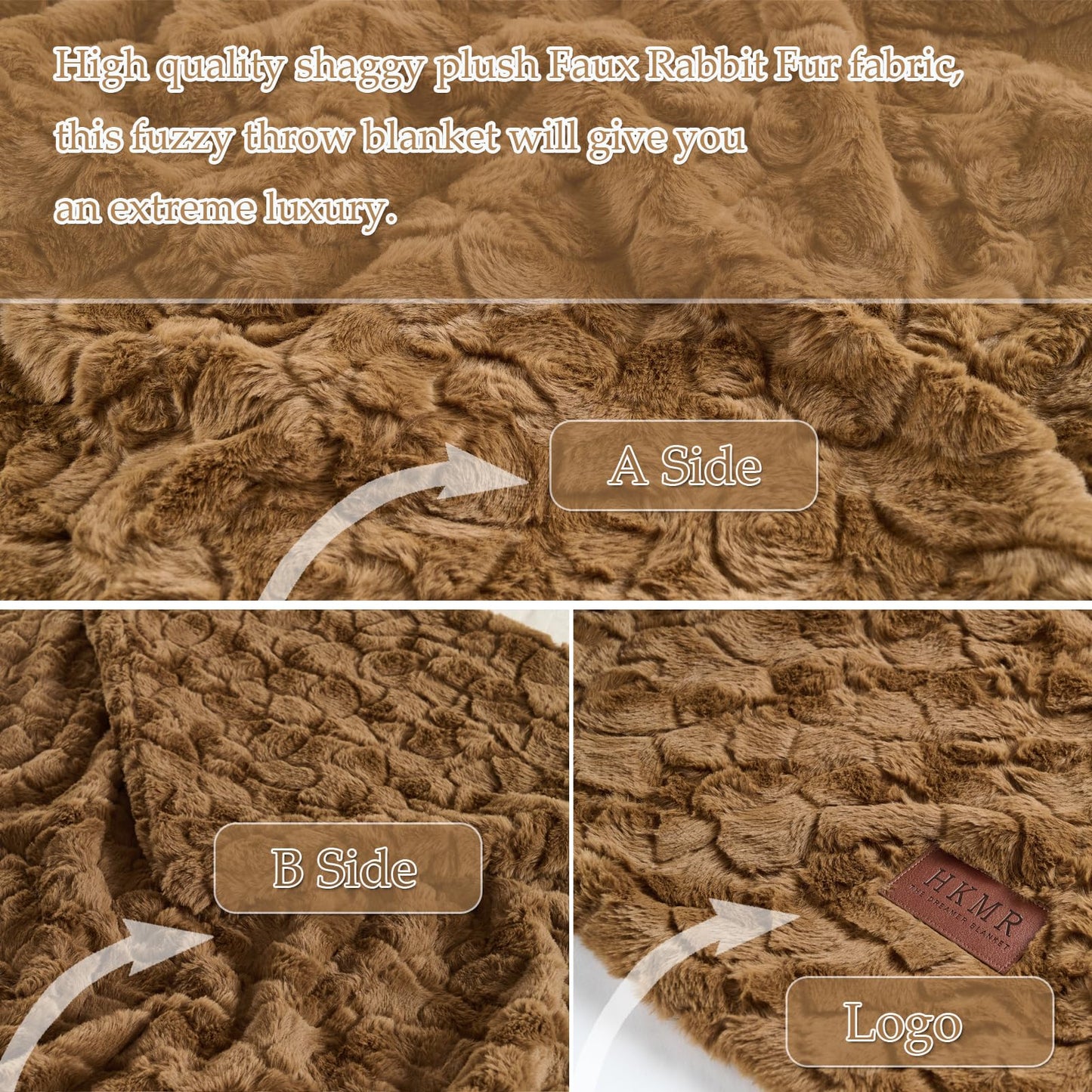 Faux Fur Rabbit Throw Blanket,Super Soft Plush Thick Warm Blanket,Fuzzy Luxury Plush Decorative Blanket for Couch Bed Sofa-Brown(50 * 60inch)