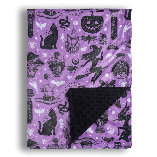 Donsonny Baby Blanket for Boys Girls Soft Minky with Double Layer Dotted Backing, Halloween Printed 30 x 40 Inch Receiving Blanket (Halloween Witch)