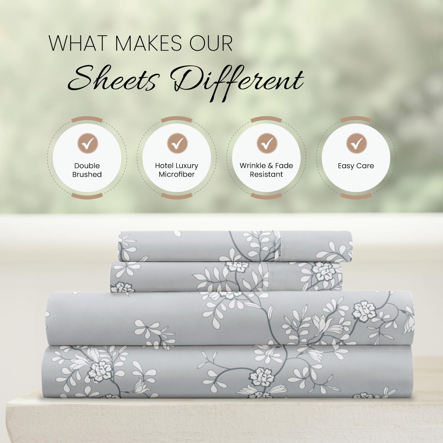 Linen Market Double-Brushed Patterned Microfiber Full Sheet Set 4 Piece – Oeko-TEX Certified Ultra Soft & Wrinkle-Free - 16" Deep Pocket Sheets - Easy Care Full Size - Trellis Vine Light Gray