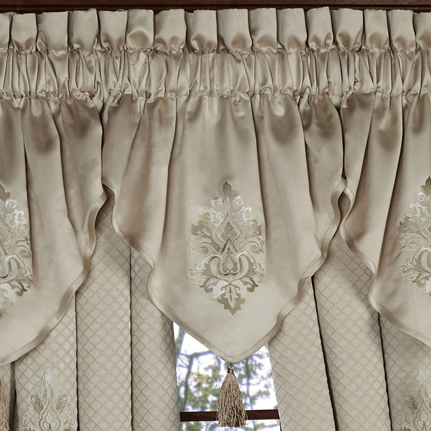 J. Queen New York Lunata Luxury Window, 3 Ascot Valances & 95L Curtains Set