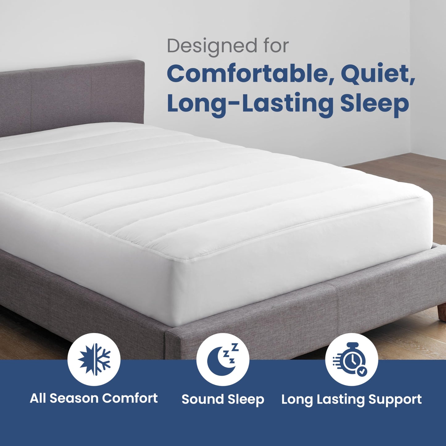 Martex Quilted Mattress Pad, Soft Breathable Polyester-Cotton Blend Fabric, Premium Polyester Fill Mattress Topper Pad, Deep Pocket Elastic Fit up to 18”, All-Season Comfort, Machine Washable, Twin
