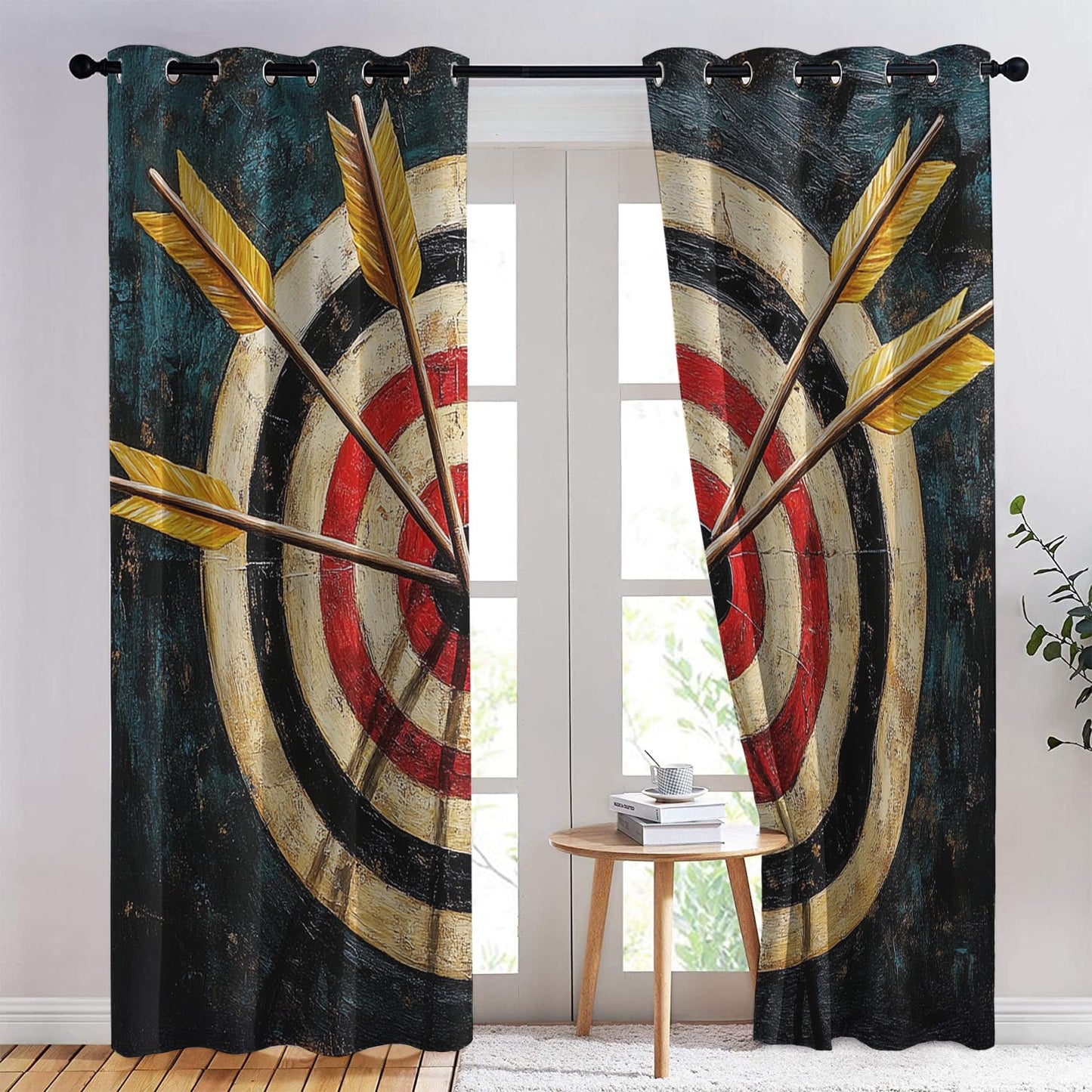 Phtbz Archery Curtains 45 Inch Length 2 Panels Set, Bullseye Target Patterned Blackout Curtains for Bedroom, Living Room Decor, Room Darkening Thermal Insulated Grommet Drapes