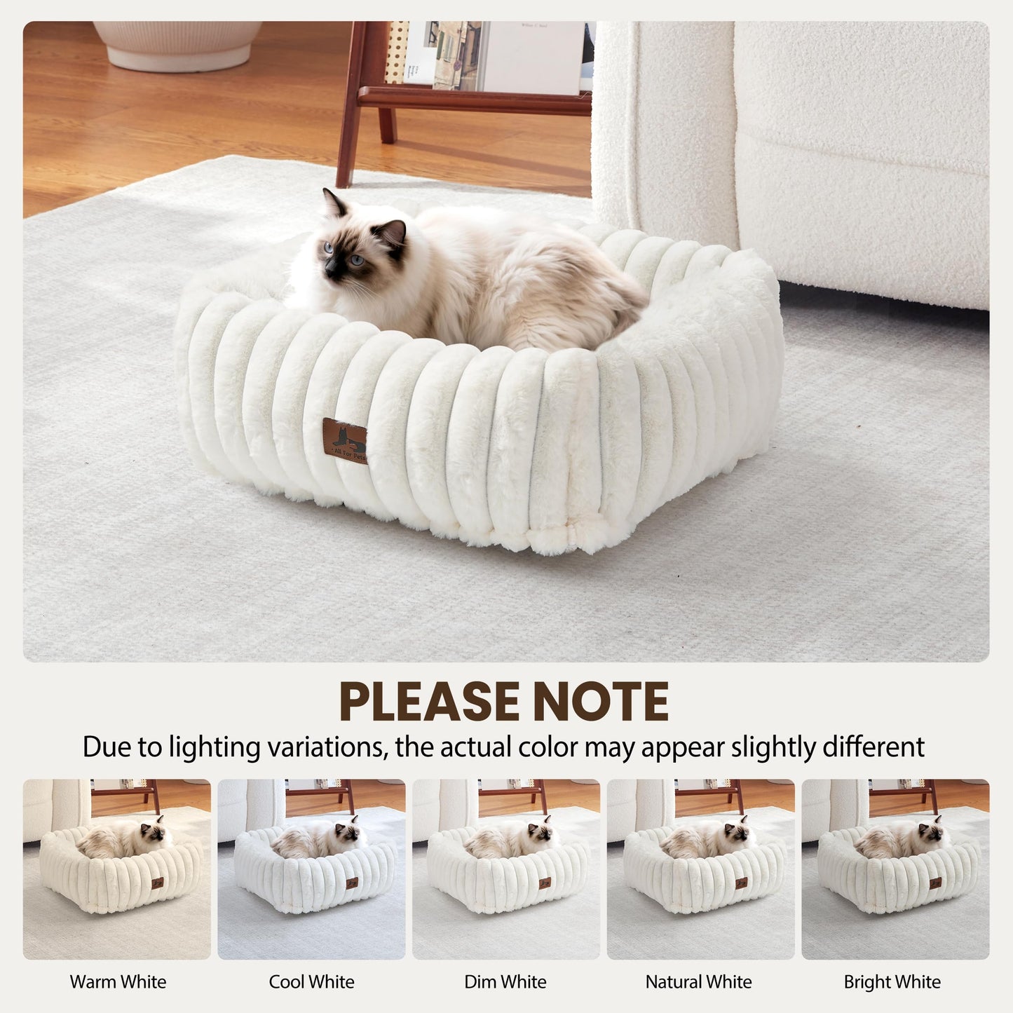 Warmrest Cute Dog Bed for Small Dogs & Cats,Washable Fluffy Cat Beds for Indoor Cats, Rectangle Orthopedic Memory Foam Puppy Beds with Anti-Slip Bottom, 20 x19 x 7 Inches, Cream(20x19x6inchs)