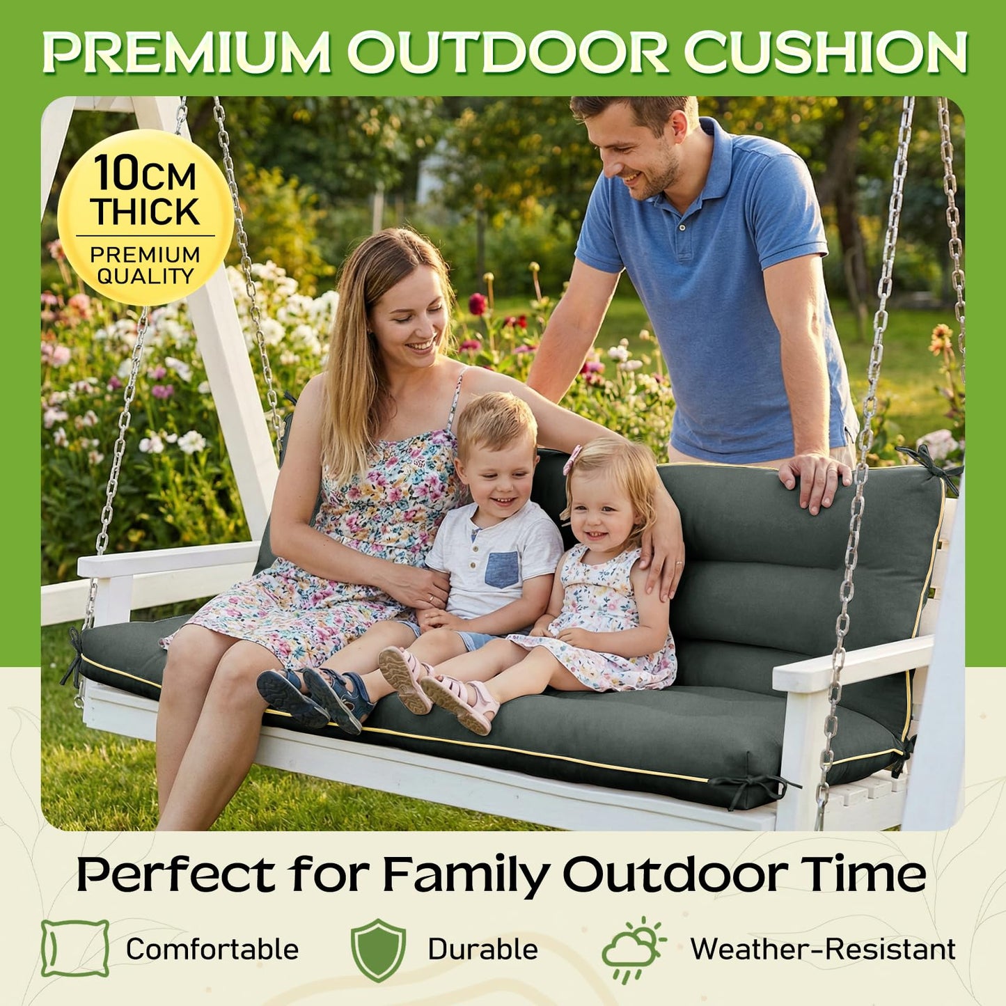 AS AWESLING 60×40 INCH Outdoor Swing Cushion with Backrest, Tie Straps & Memory Foam - Replacement for Porch Bench 2/3 Seater, Oxford Fabric (Gray, 60 INCH × 40 INCH)