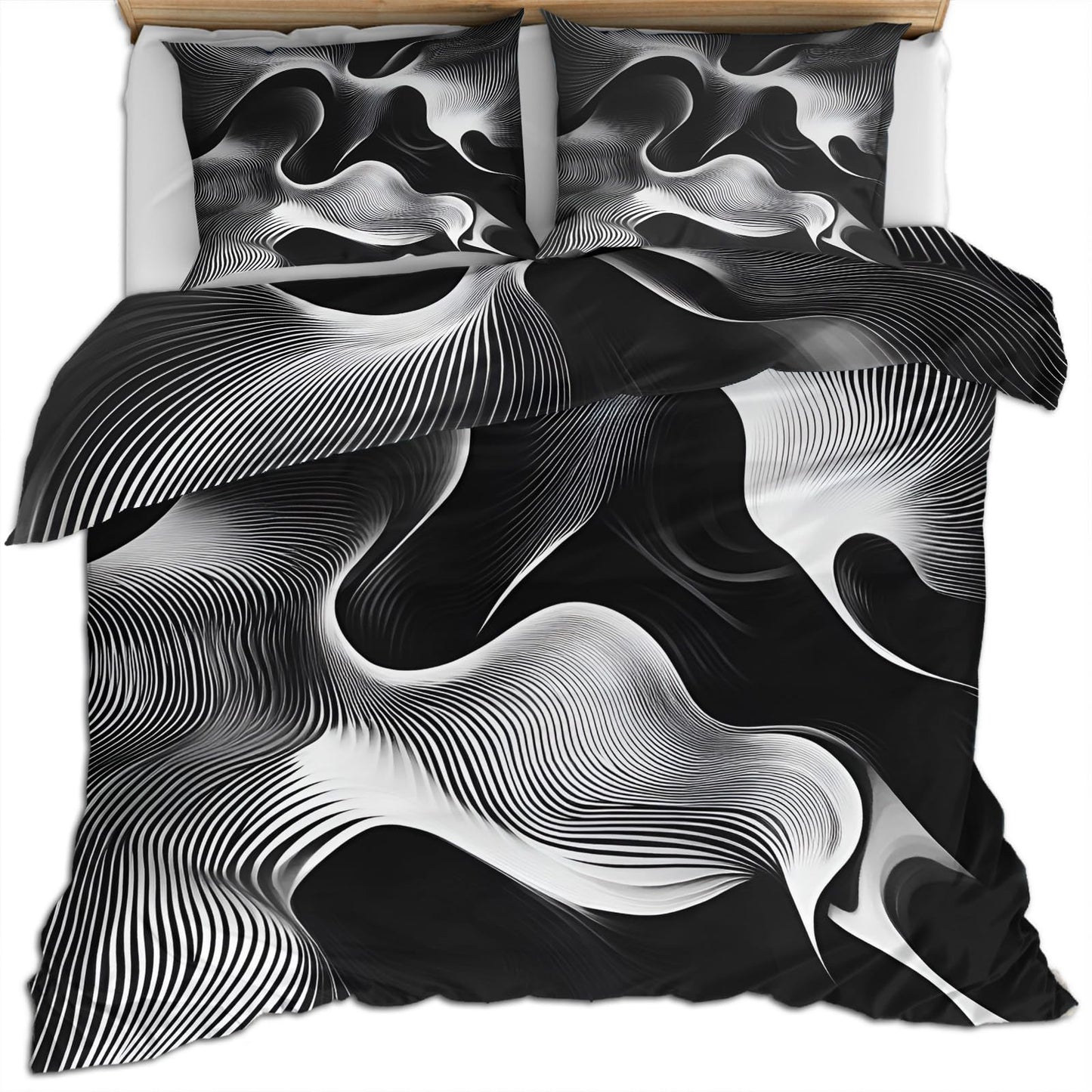 QINYUN Black White Duvet Cover King Size, Modern Abstract Bedding Set 3 Piece Bedroom Decor Trippy Psychedelic Comforter Cover and 2 Pillow Sham with Zipper Closure