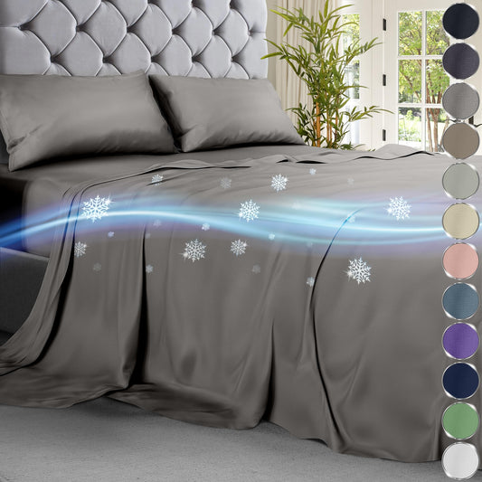 DECOLURE Cooling Sheets Full Set 4pcs - Luxurious & Ultra-Soft Full Size Cooling Sheets for Hot Sleepers - Comfortable Bamboo Viscose Microfiber Full Cooling Bed Sheets w/Deep Pockets (Cool Grey)
