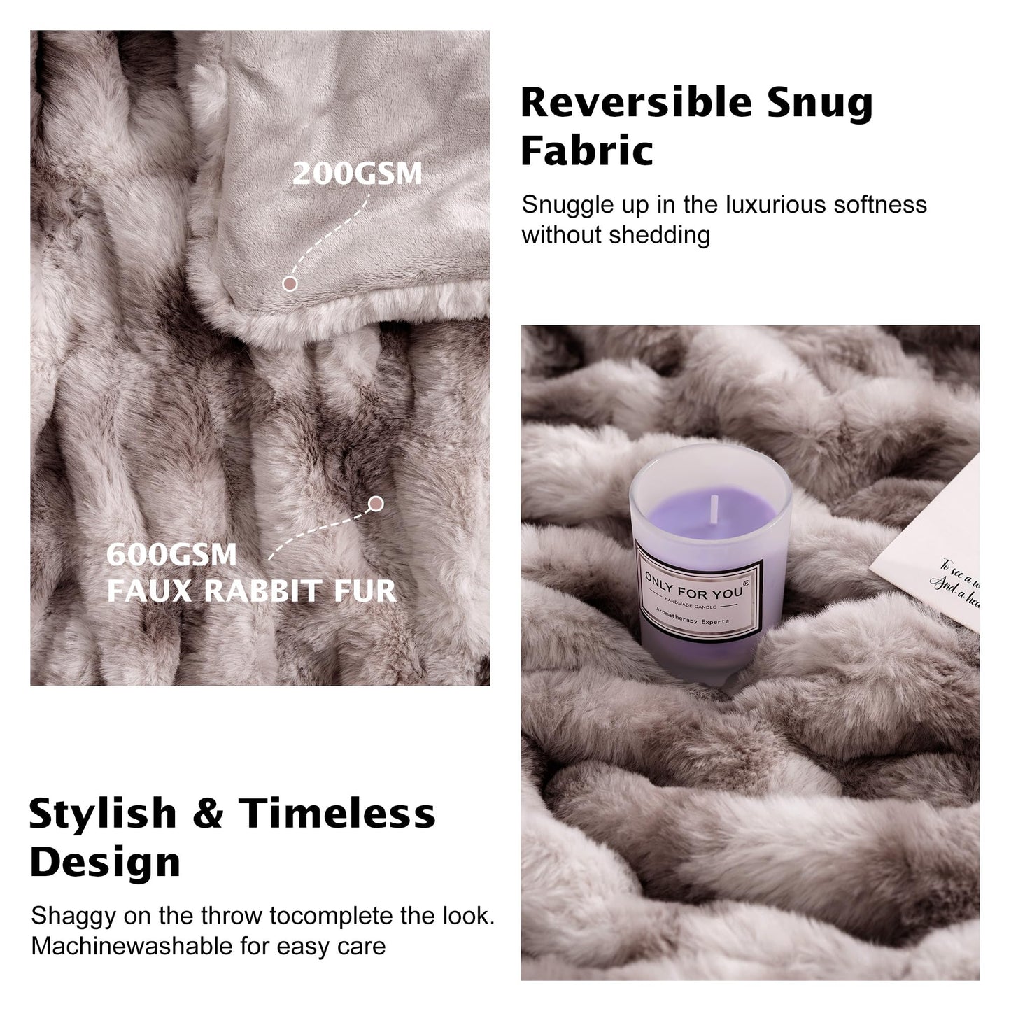 VFROO Ruched Faux Fur Throw Blanket, Soft Plush Fluffy Blanket, Warm Thick Cozy Blanket for Couch Bed and Sofa, Fuzzy Comfy Rabbit Fur Throw Blankets Gifts for Women Mom Her (50"x60",Tie-dye Taupe)