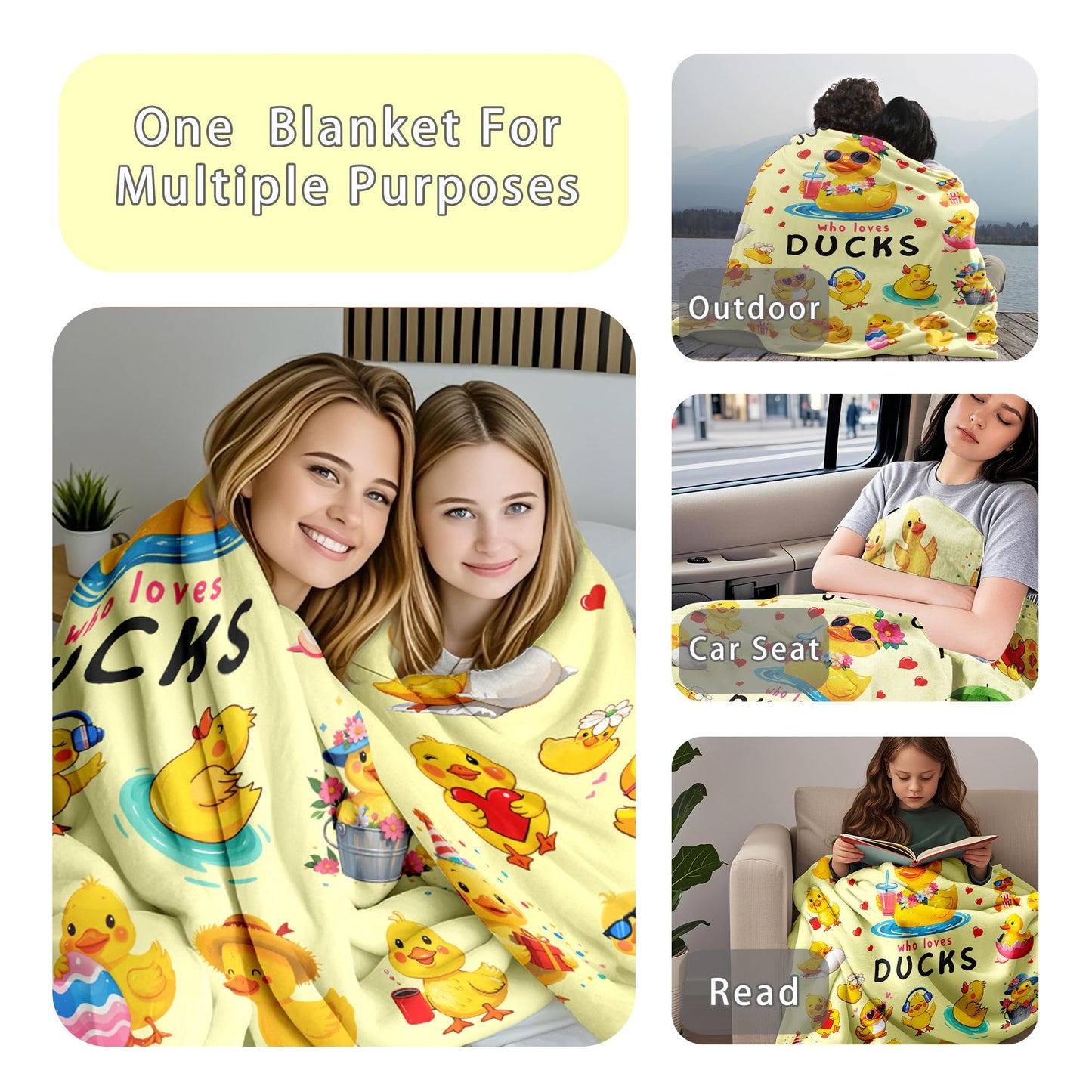 Duck Blanket Gifts for Duck Lover Ducks Themed Gifts for Women Kids Adults Soft Flannel Ducks Throw Blanket 50"x40"