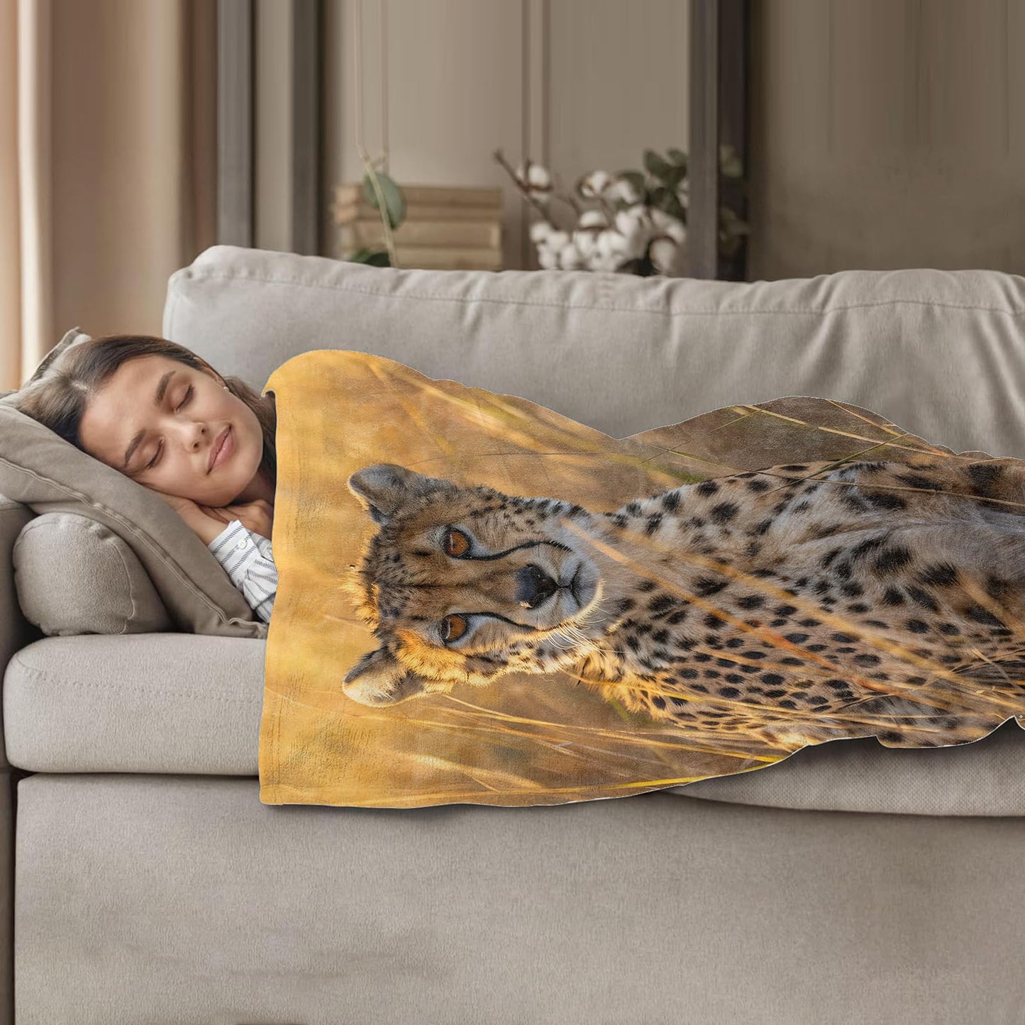 Plistiz Cheetah Throw Blanket 50x60, Wild Animal Cheetah Blankets for Living Room Decor, Soft Flannel Cheetah Gifts for Adults