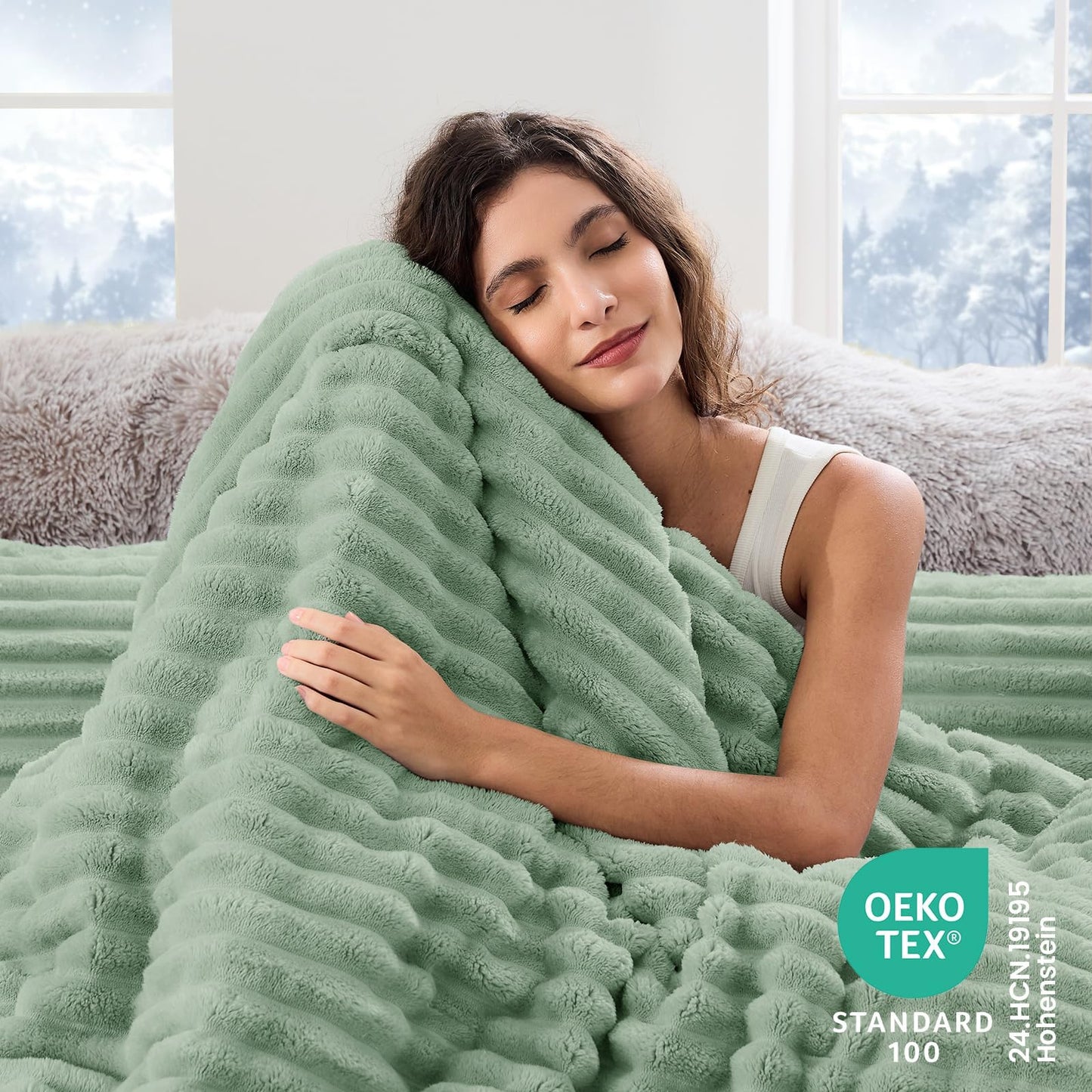 Sasttie King Comforter Set 3 Pieces - Super Soft Fleece Comforters King Size, 1 Luxury Warm Fuzzy Marshmallow Comforter with 2 Pillow Cases, Faux Fur Down Alternative Bedding Set, Sage Green