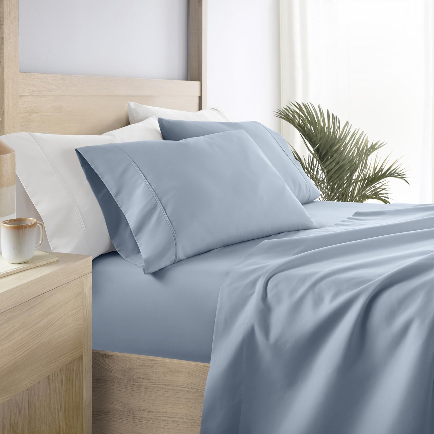 Linen Market Brushed Microfiber Full Sheet Set 4 Piece – Oeko-TEX Certified Ultra Soft & Wrinkle-Free - 16" Deep Pocket Sheets - Easy Care Full Size - Light Blue