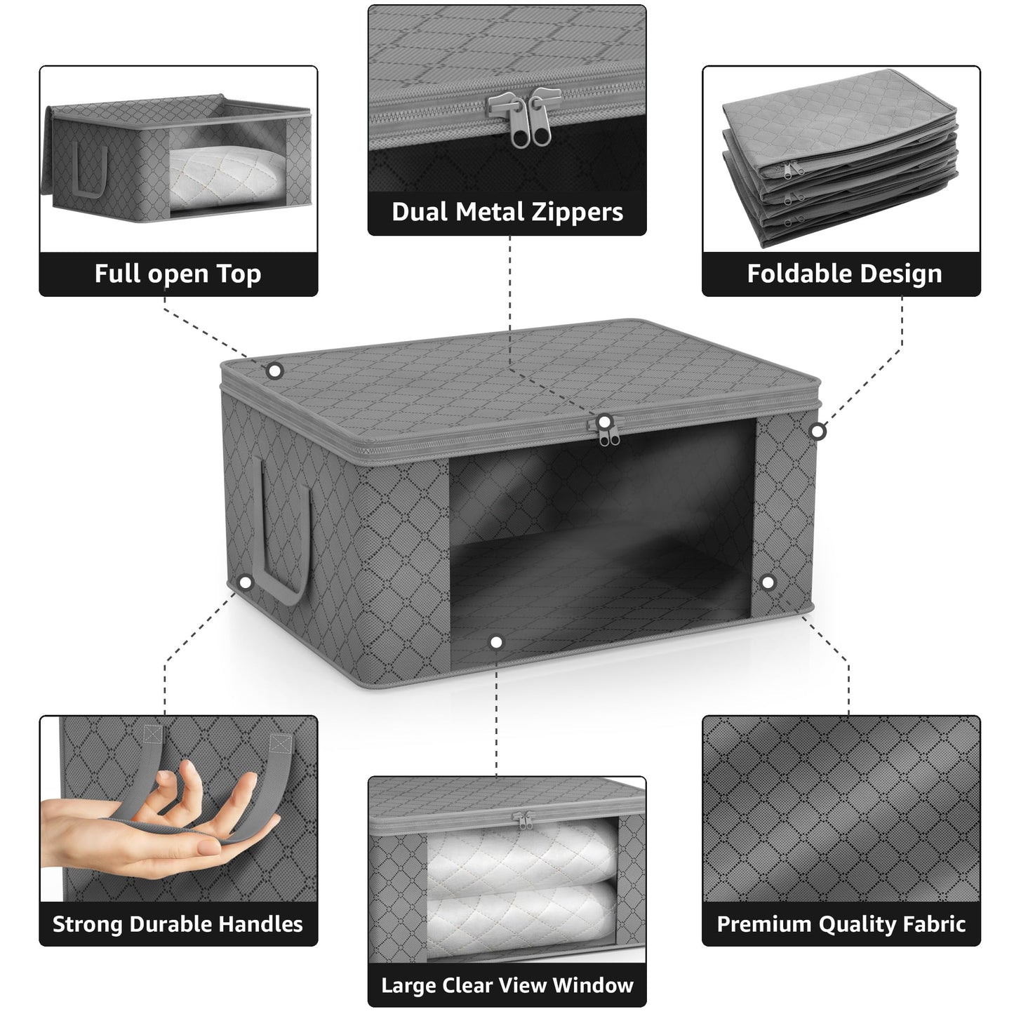 Sorbus Medium Clothes Storage Bags - Foldable Blanket Storage Bins for Organizing Bedroom, Closet, Clothing, Comforter, Organization with Clear Window, Lids and Carry Handles - Set of 6