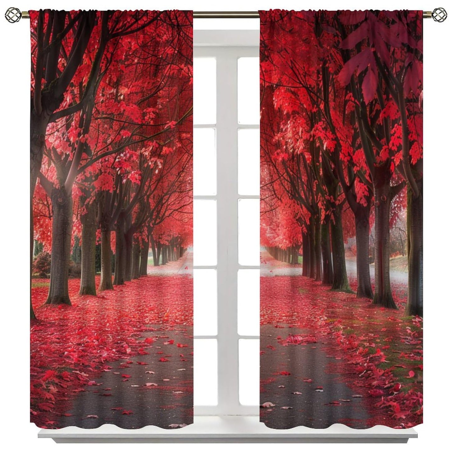 TOWINSFB Autumn Red Maple Leaves Blackout Curtains, Street Tree Plant Leaf Home Decor Rod Pocket Window Drapes for Living Room Bedroom - 42" W x 63" L