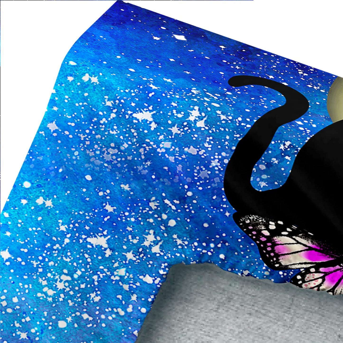 Axolotl Black Cat Bedding Twin Sheet Set - Butterflies Moon Printed for Kids, Boys, Girls, Adults, Teens - 1 Fitted Sheet, 1 Flat Sheet, 2 Pillowcases - Blue