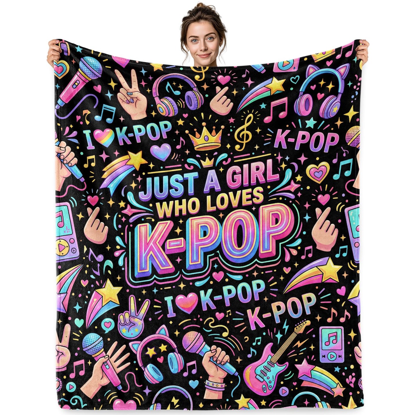 Jekeno Kpop Blanket Gifts for Girls Cute Just A Girl Who Loves k Pop Bedding Decor Cozy Fleece Lap Blanket Soft Bed Couch Cover Gift Idea for Fans of k pop Music