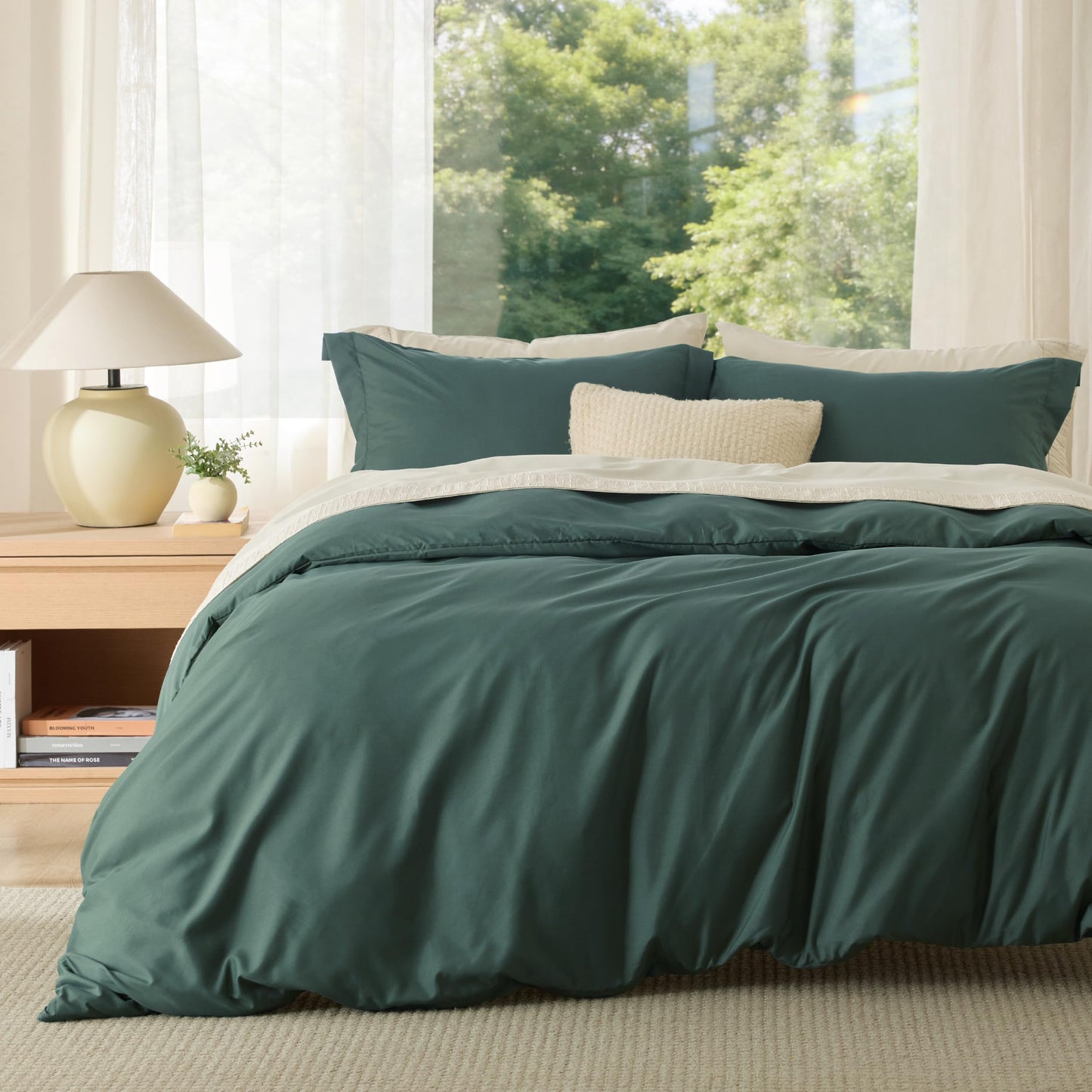 Bedsure Duvet Cover Queen Size - Soft Double Brushed Bedding Set for Kids & Adults, Zipper Closure, 3 Pieces, Includes 1 Duvet Cover (90"x90") & 2 Pillow Shams, NO Comforter, Forest Green