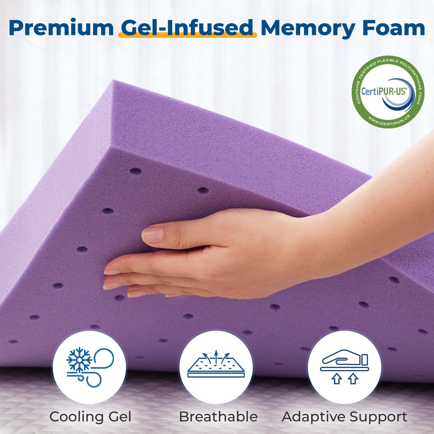 BDEUS 2 Inch Gel Memory Foam Mattress Topper Twin XL Size, Cooling Mattress Topper for Back Pain Relief, Non-Slip Design with Removable & Washable Soft Bamboo Cover.