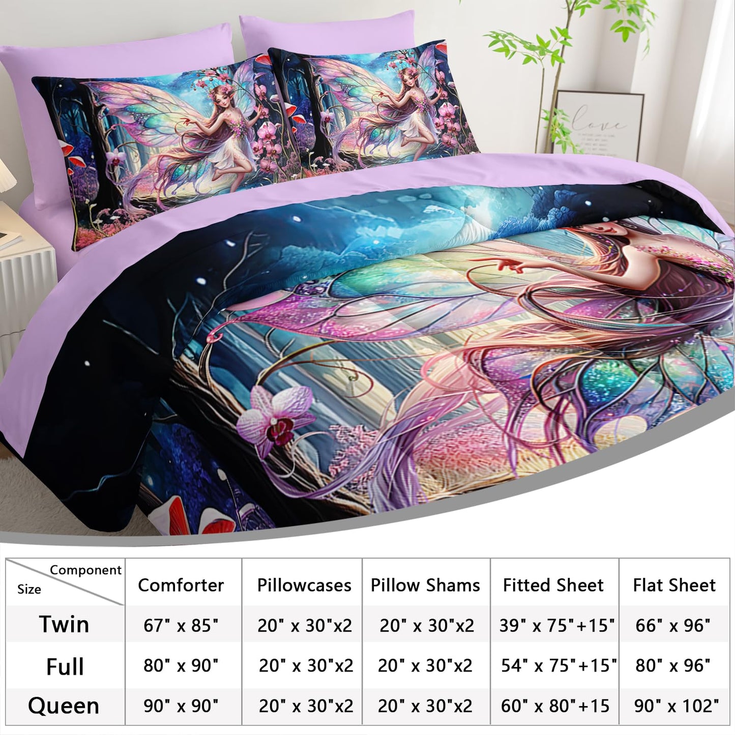 AILONEN Beautiful Butterfly Fairy Comforter Set, Twin Size 7-Piece,Magic Mushroom Bedding Set for Kids,Mysterious Fairy Forest Comforter & Fitted Sheet & Flat Sheet,2 Pillowcases,2 Pillow Shams
