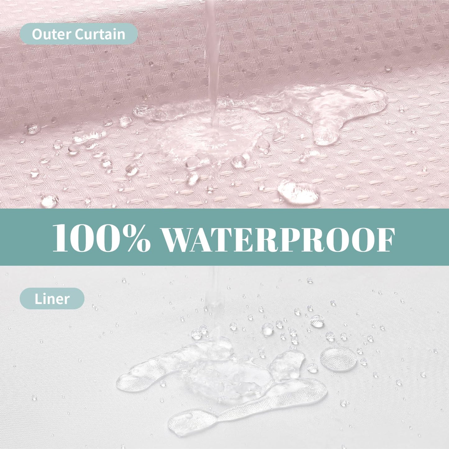 eachope BlushPink Long No Hook Waffle Weave Shower Curtain with snap-in Liner Replacement, 230GSM Waterproof Fabric Hotel Shower Curtain Set for Bathroom, Through Mesh Top Window,71Wx80H