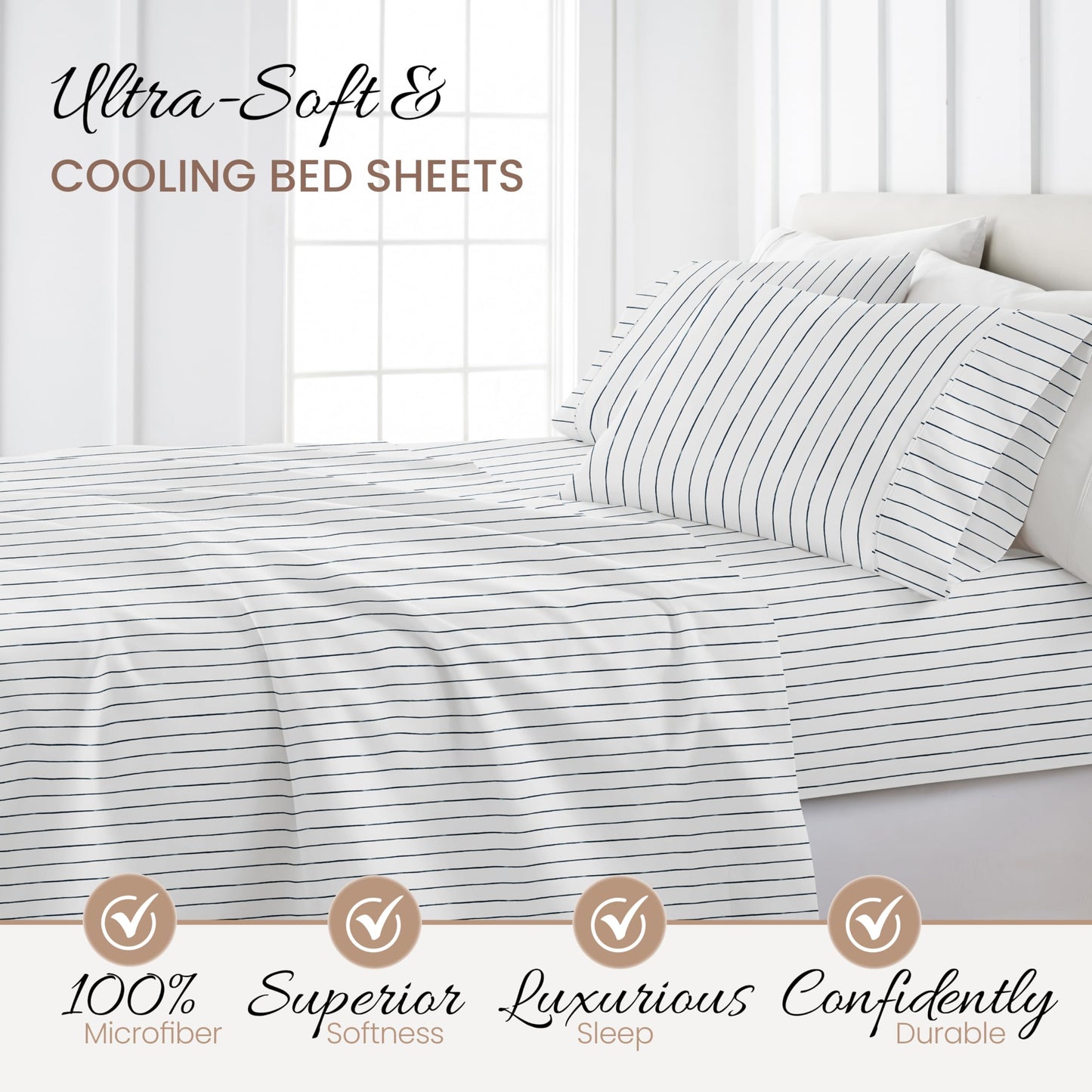 Linen Market 4 Piece Full Bedding Sheet Set (Navy Blue Stripes) - Sleep Better Than Ever with These Ultra-Soft & Cooling Bed Sheets for Your Full Size Bed - Deep Pocket Fits 16" Mattress