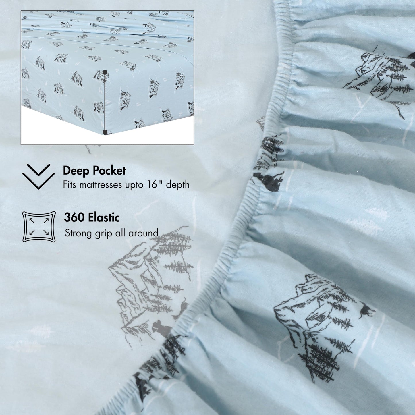 RUVANTI Flannel Sheets Queen Size - 100% Cotton Double Brushed Bed Sheets, Deep Pockets 16 Inches Queen Sheet Set, All Seasons Breathable & Extra Soft - Warm & Cozy, 4 Piece, Soul Dog