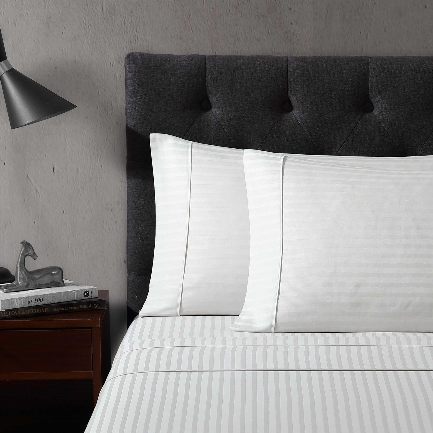 Vera Wang - King Size Sheet Set, Super Soft & Breathable Cotton Bedding, Fade Resistant & Deep Pockets, Bed Sheets with Matching Fitted Sheet & Pillowcases (Dobby Stripe Grey)