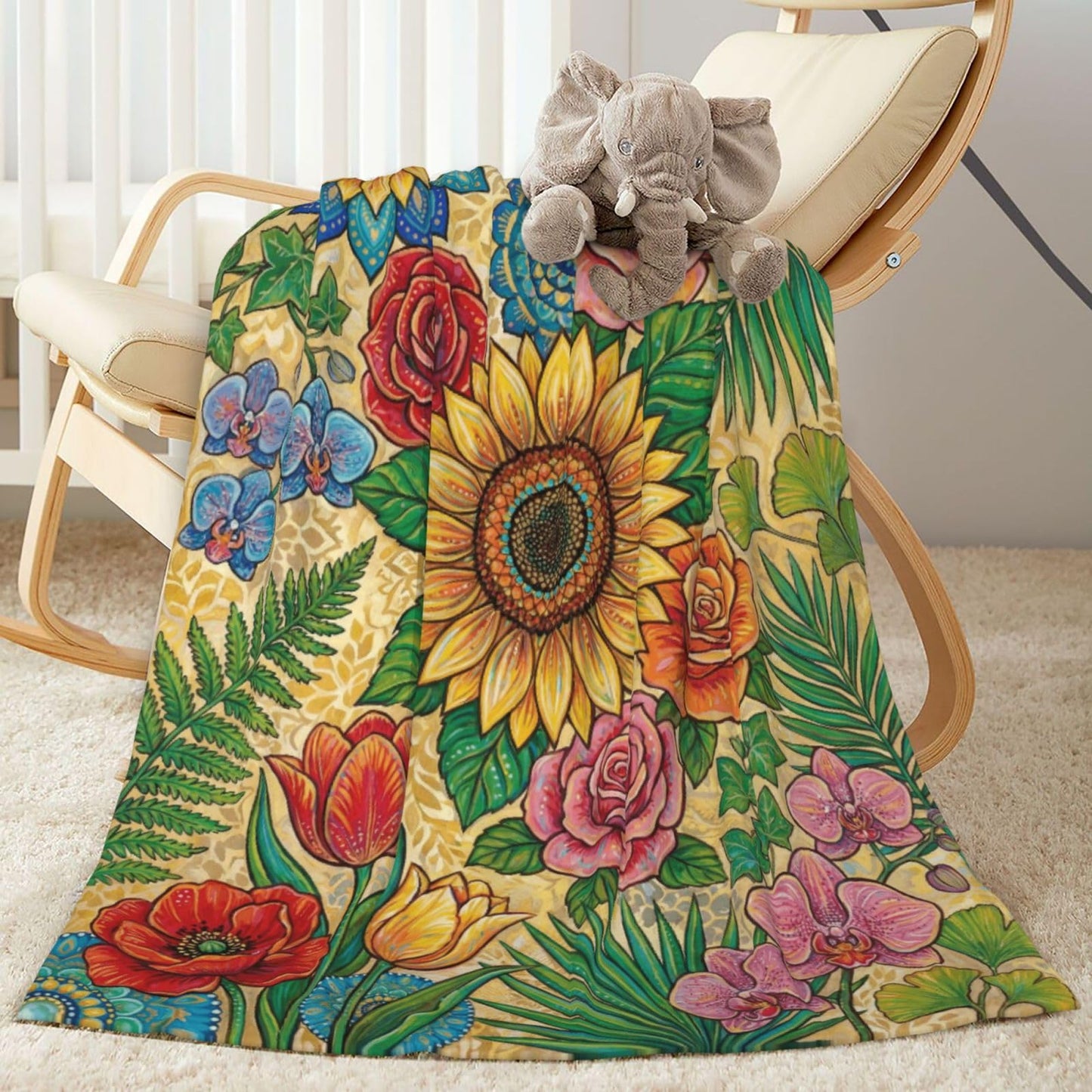 Gbuzozie Sunflowers Flowers Fleece Blanket Lightweight Ultra-Soft Botanic Floral Pattern Throw Blanket for Sofa Couch Bed Camping Travel - Super Soft Cozy Microfiber Blanket 50"X40"
