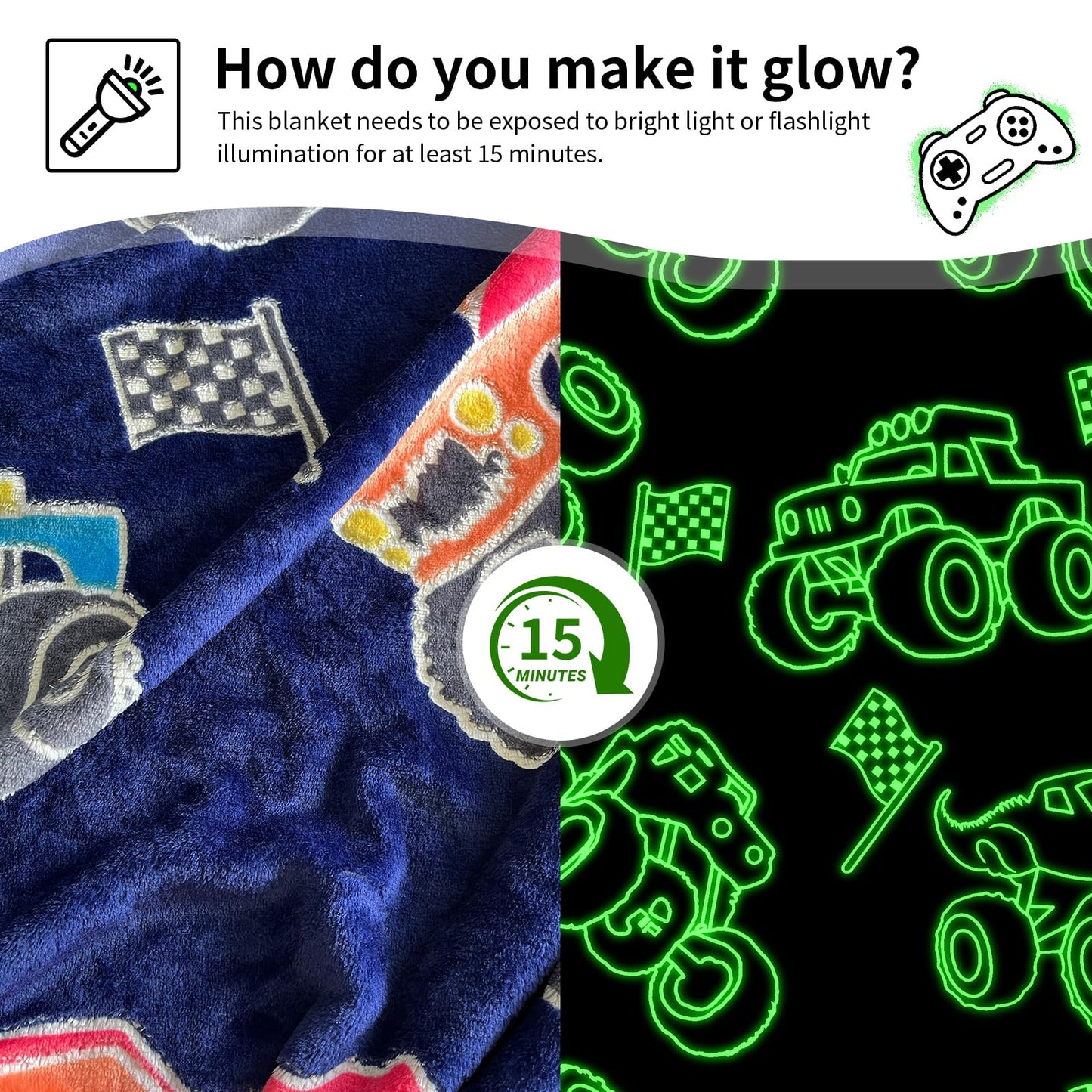 TEHALK Monster Truck Blanket for Boys/Girls/Kids/Toddler/Baby, Monster Truck Toys for Boys Age 3-12, Car Blanket for Birthday/Unique Gifts 40"x 60"
