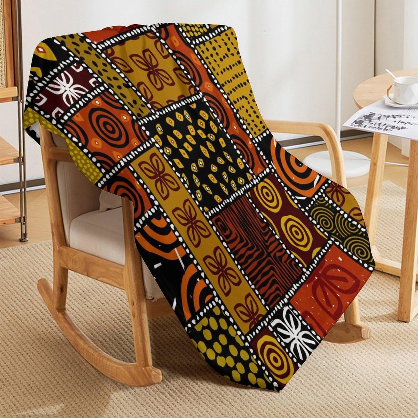 ZhiRain African Ethnic Throw Blanket Abstract Tribal Motifs Ethnic Lines Patchwork Style Blanket for Sofa Bed Couch Chair Or Dorm 50"x60"