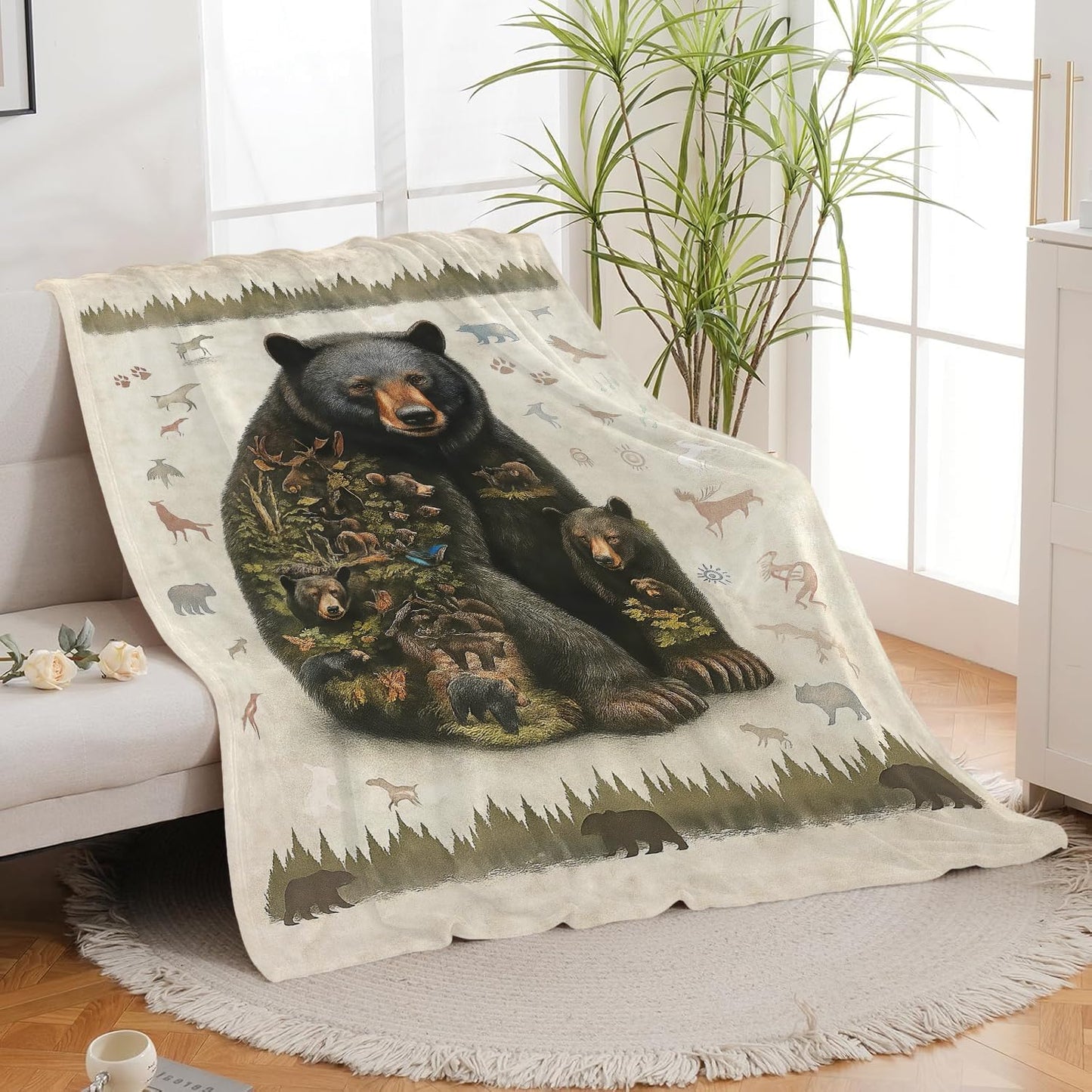 Cabin Bear Blanket Farmhouse Bear Throw Blanket Wildlife Animals Decor Soft Cozy Fleece Fuzzy Plush Flannel Blankets Gifts for Women Girls Boys Kids Teens Adults 50"X40"