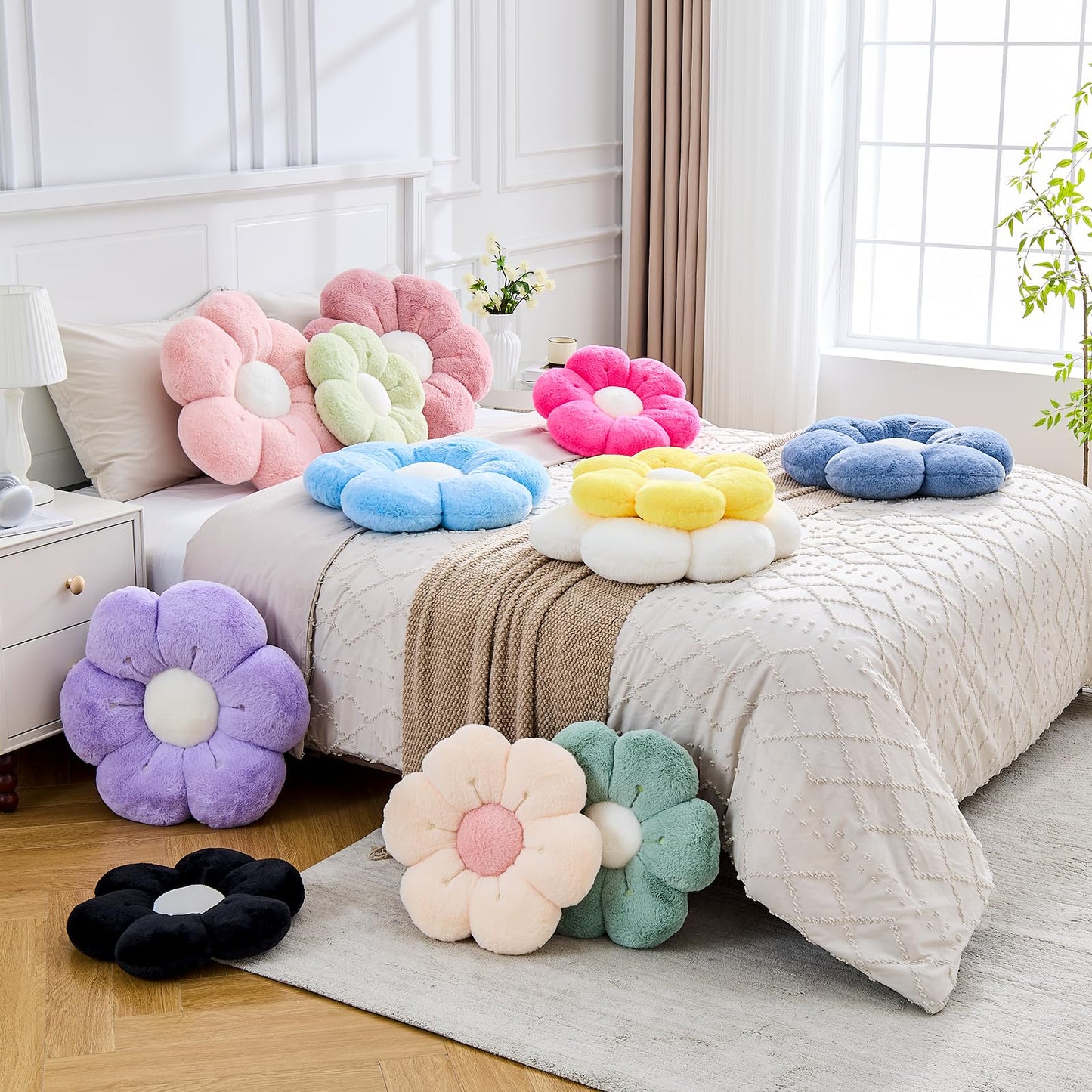 VBGYA Flower Pillow Cute Flower Shaped Pillows Decorative Throw Pillows Aesthetic Home Decor Floral Daisy Cushion for Bed (Sage Green, 14.9 Inch)