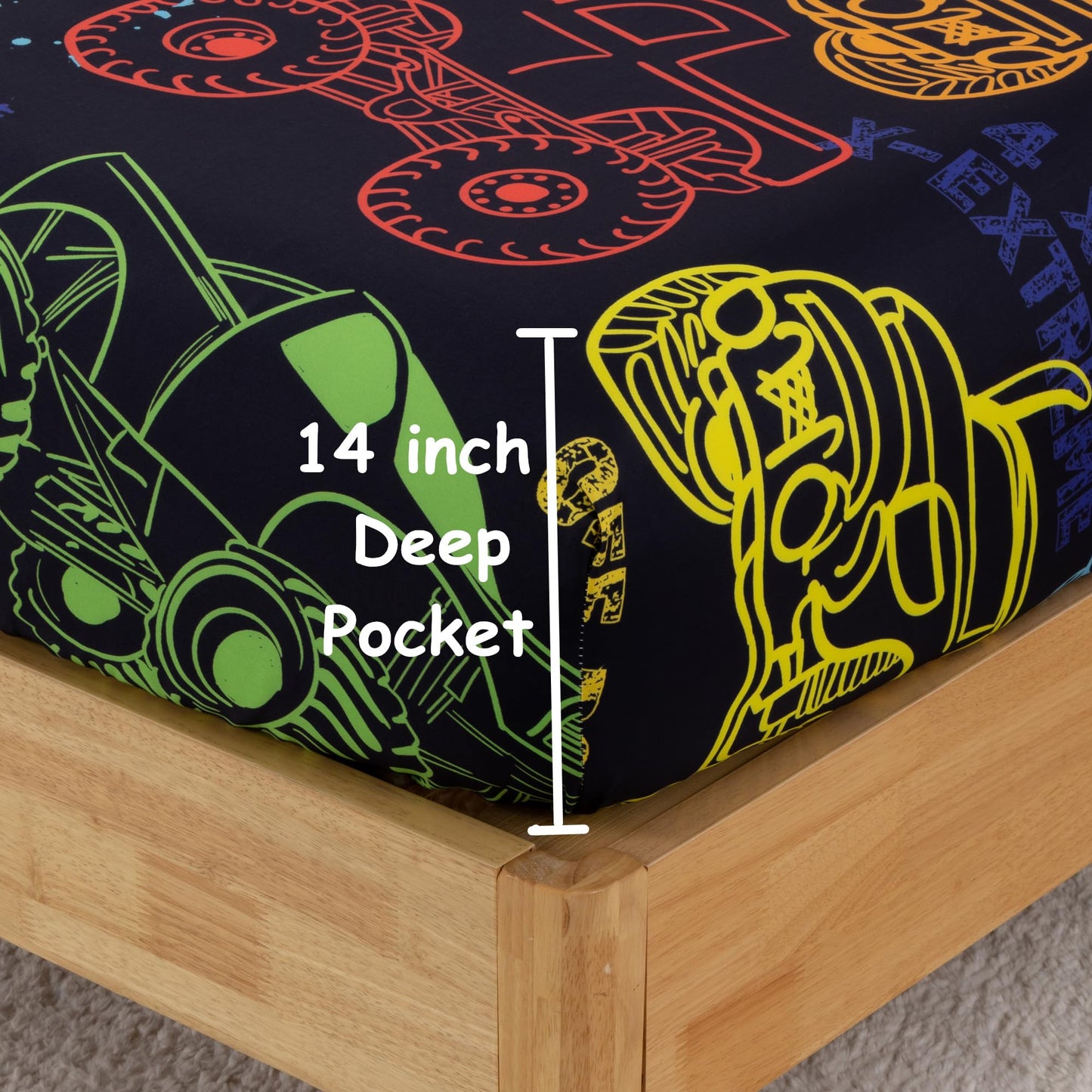 URLINENS Boys Sheets Full Size 4 Piece, Hand Drawn Cars Sheet Set for Kids Teens, Watercolor Off Road Truck Bed Sheets Soft Microfiber Boys Bedding Sheet-1 Fitted Sheet 1 Flat Sheet 2 Pillowcases