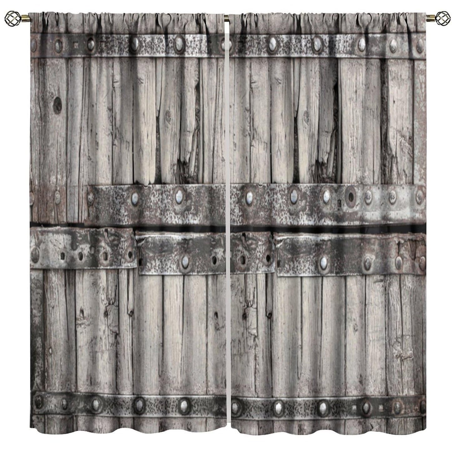 Nanacur Cabin Wooden Barn Door Curtains, Rustic Wood Brown Old Rod Pocket Window Treatments for Girl Boy Bedroom Living Room Office Drapes 41" W X 45" L (No Blackout)
