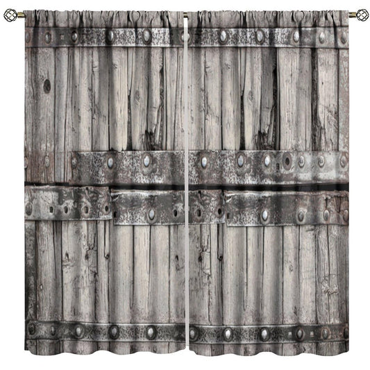 Nanacur Cabin Wooden Barn Door Curtains, Rustic Wood Brown Old Rod Pocket Window Treatments for Girl Boy Bedroom Living Room Office Drapes 41" W X 45" L (No Blackout)