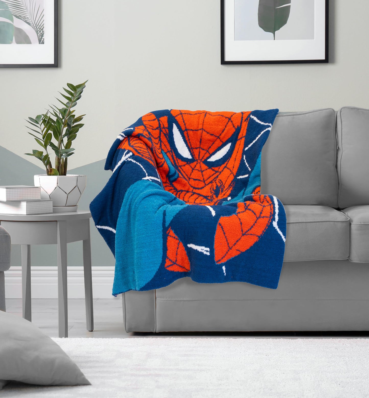 Jay Franco Marvel Spiderman Feather Knit Throw Blanket - 50 x 60 Inch Soft Fluffy Fleece Blanket for Kids & Adults - Lightweight Cozy Machine Washable, Officially Licensed Marvel Throw, Blue