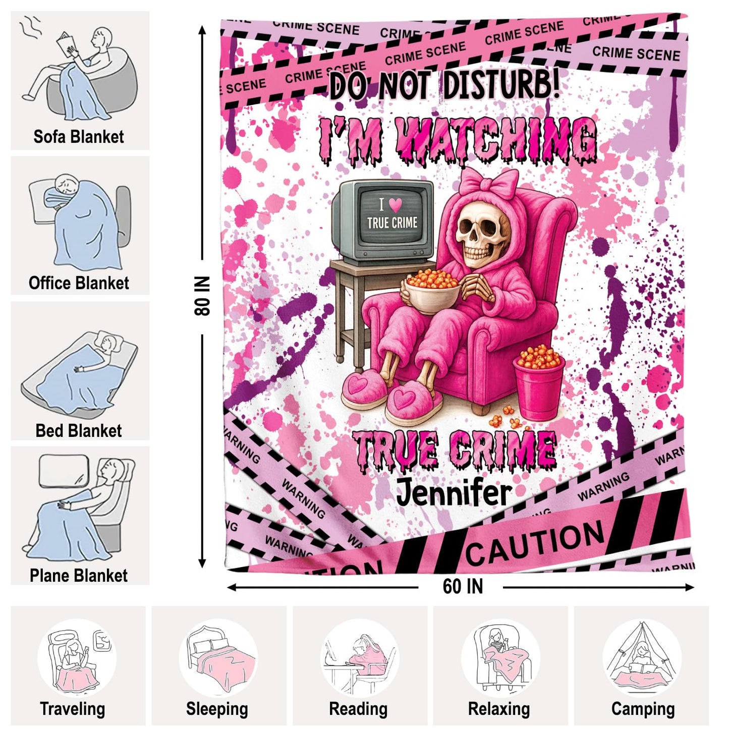 Personalized Crime Show Watching Blanket with Cozy Throw Blanket for Detective Story Fans, Crime Show Fans, Mystery Gifts, Soft Fleece Couch Bed Throws for Women & Men (#5)
