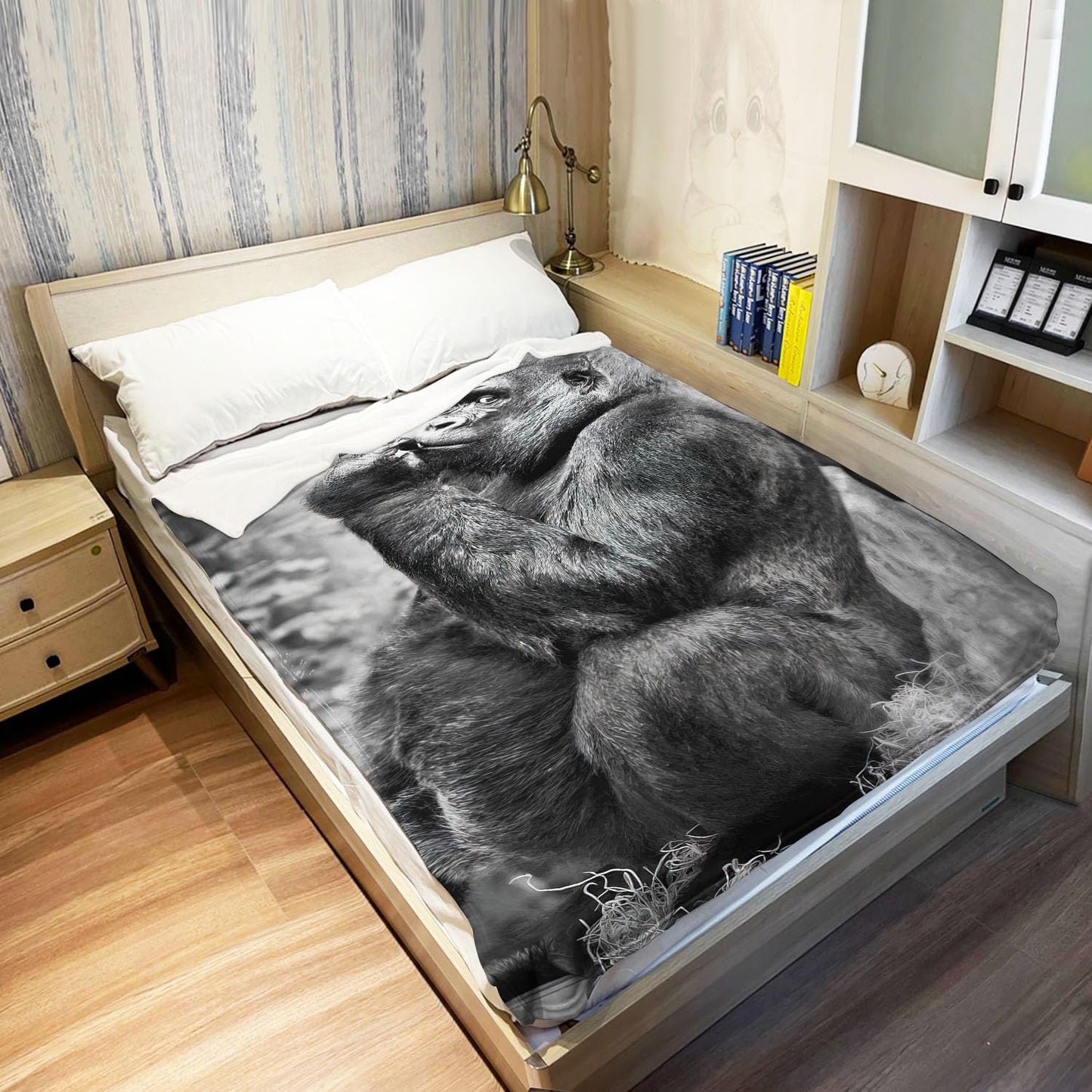 Rstick Gorilla Blanket Funny Animal Orangutan Fleece Blanket Soft Fuzzy Plush Throw Blankets for Couch Bed 60"x80"