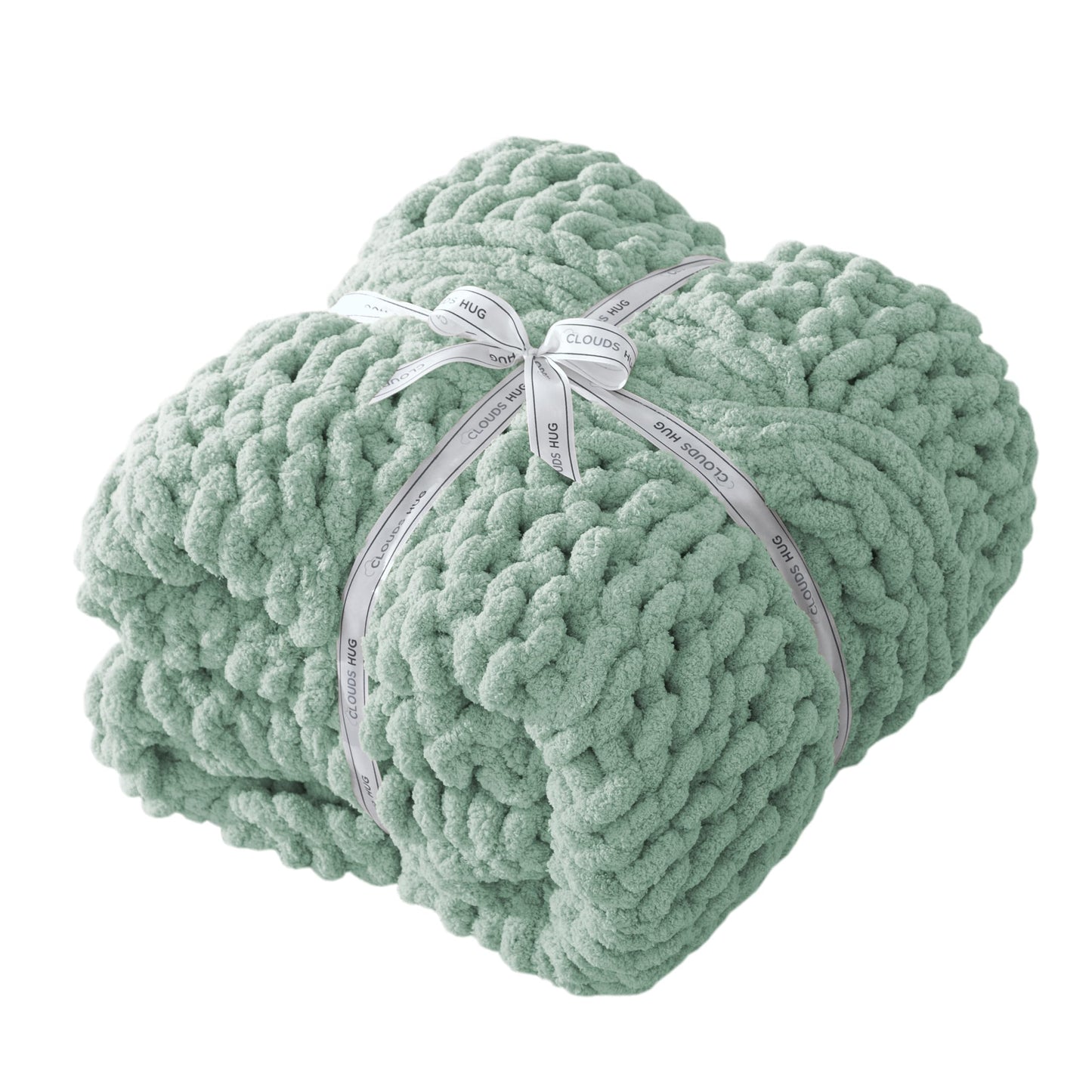 CLOUDS HUG Chunky Knit Blanket Throw - 100% Hand Knitted Chunky Soft Throw Blanket for Couch, Thick and Warm Blanket for Winter,Green, 40x50 Inches