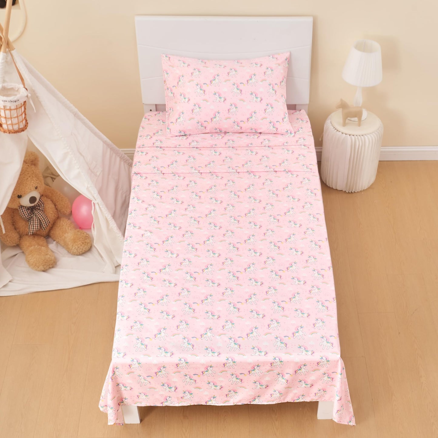 lasoftan Kids Sheet Set Twin Size 3 Pcs, Girls Sheet Set with Pink Unicorn Pattern，Kids Girls Twin Fitted Sheet，Breathable & Silky Soft Microfiber Fitted Sheet