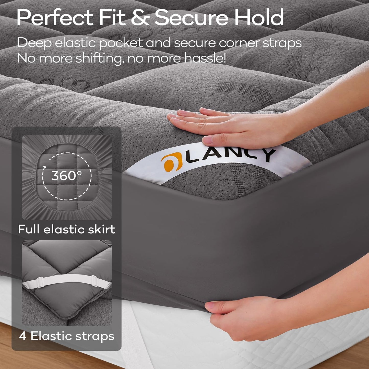 OLANLY Queen Mattress Topper, Bamboo Viscose Cooling Pillow Top Mattress Pad, Soft Plush Down Alternative for Firm Mattress, Back & Hip Pressure Relief, Machine Washable, Deep Pocket, Light Gray