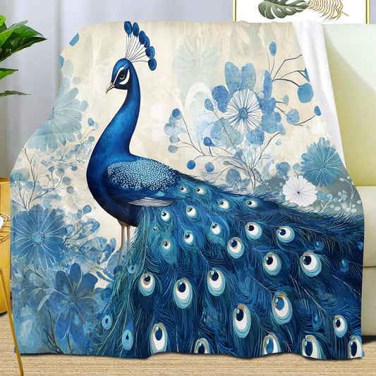 PAOABIU Peacock Blankets, Vintage Throw Blanket for Couch Bed Sofa, Peacock Blue Blankets and Throws - Super Soft Cozy Plush Flannel Blanket Gifts & Decor, 66x90