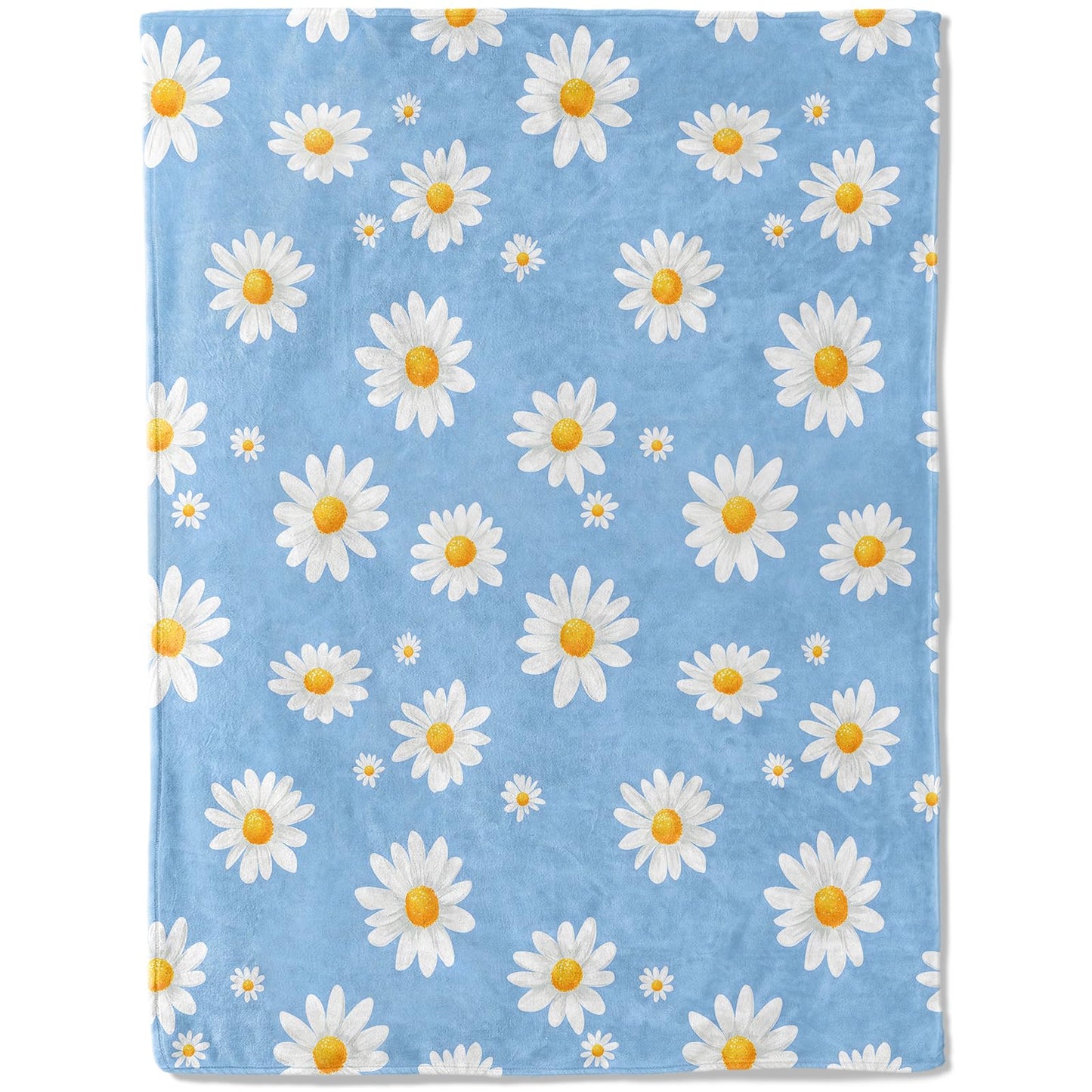 ainori Daisy Flower Flannel Blanket - Floral Design with White Daisies on Blue Background Throw - Soft Cozy Gifts Blankrts for Spring Decor, Nature Lovers, and Bright Home Room Accents 50x60in