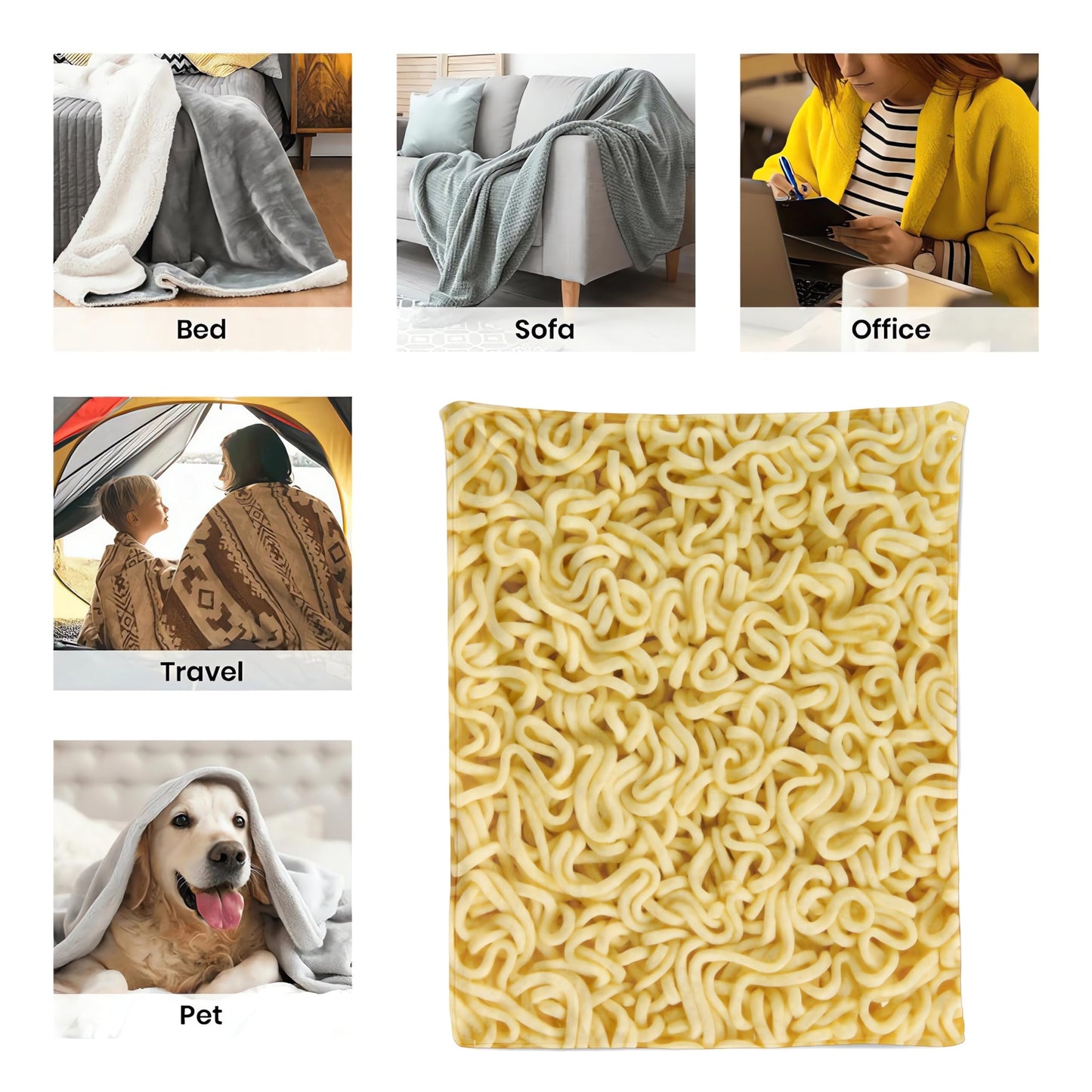 Bivycud Ramen Noodles Blanket, Instant Noodles Blanket Gifts for Ramen Lover, 3D Print Funny Food Flannel Plush Throw Blankets for Birthday Sofa Couch Bed