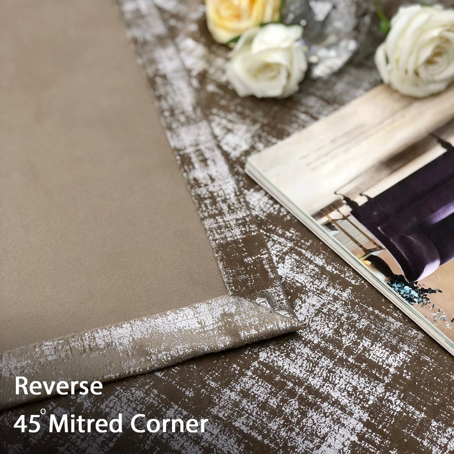 always4u Mocha Soft Velvet Curtains 95 Inch Length Luxury Bedroom Curtains Silver Foil Print Window Treatments for Living Room Bedroom Set of 2