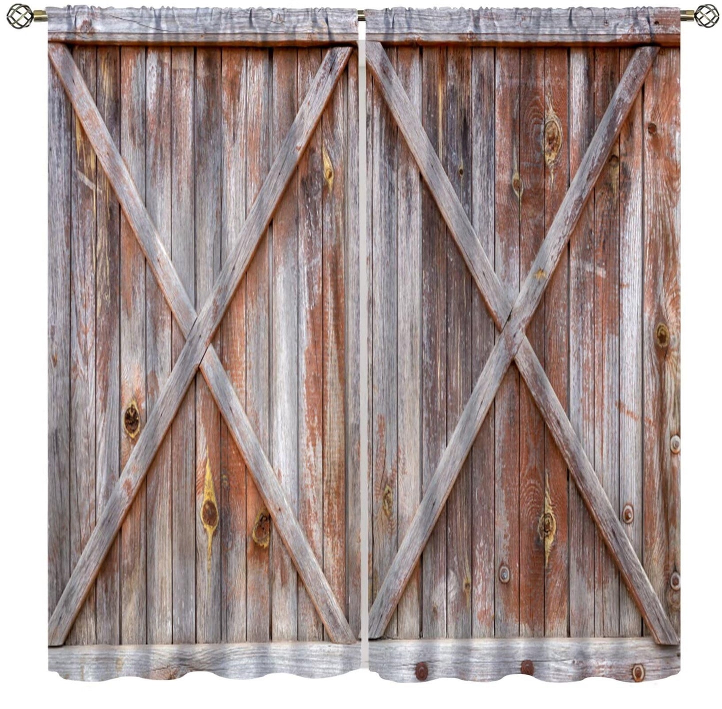 Rustic Window Curtains, Old Barn Door Wooden Board for Living Room Bedroom Kitchen, Rural Hardwood Farmhouse Western Retro Drapes Set 2 Panels,42x45 Inches
