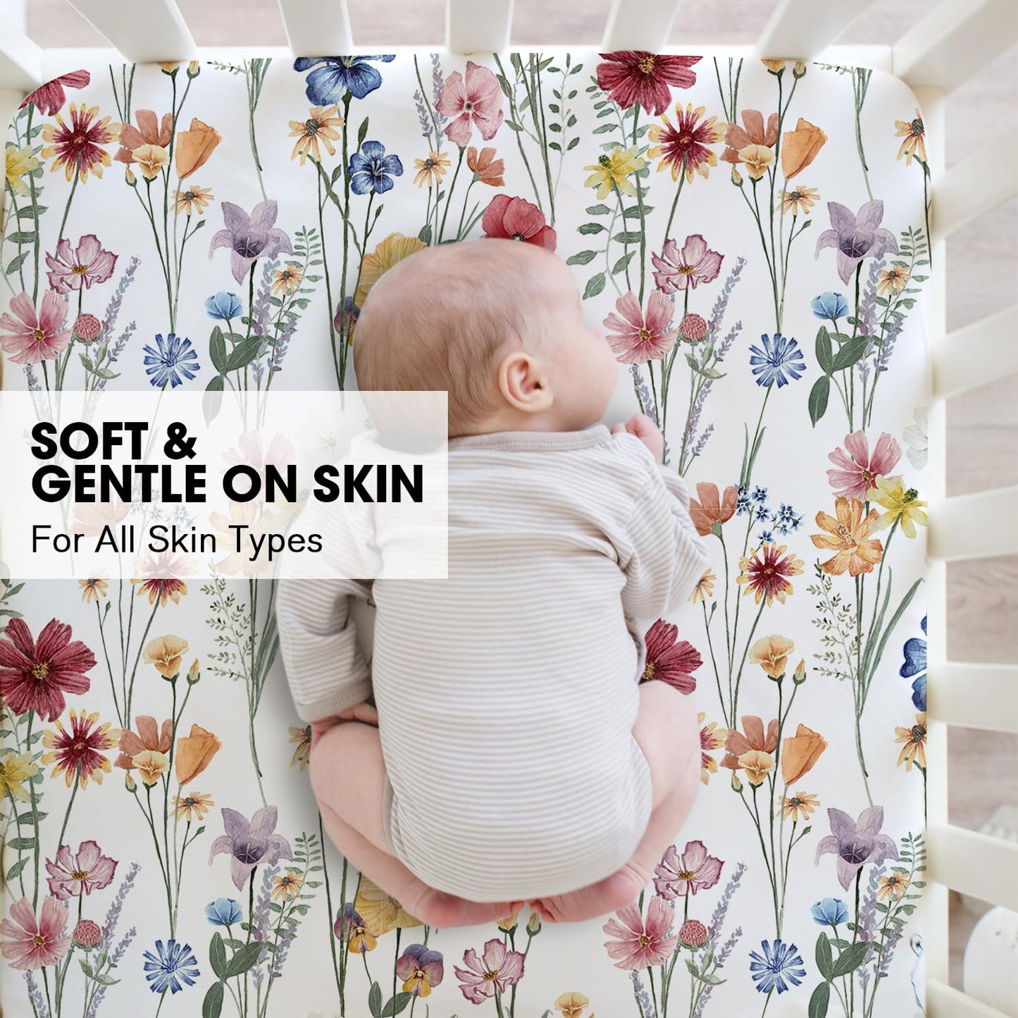 Little Grape Land Crib Sheets for Girls and Boys, 2pk Baby Crib Fitted Sheet for Standard Size Crib and Toddler Mattress, Super Soft Baby Sheet (Spring Flower & Beige)